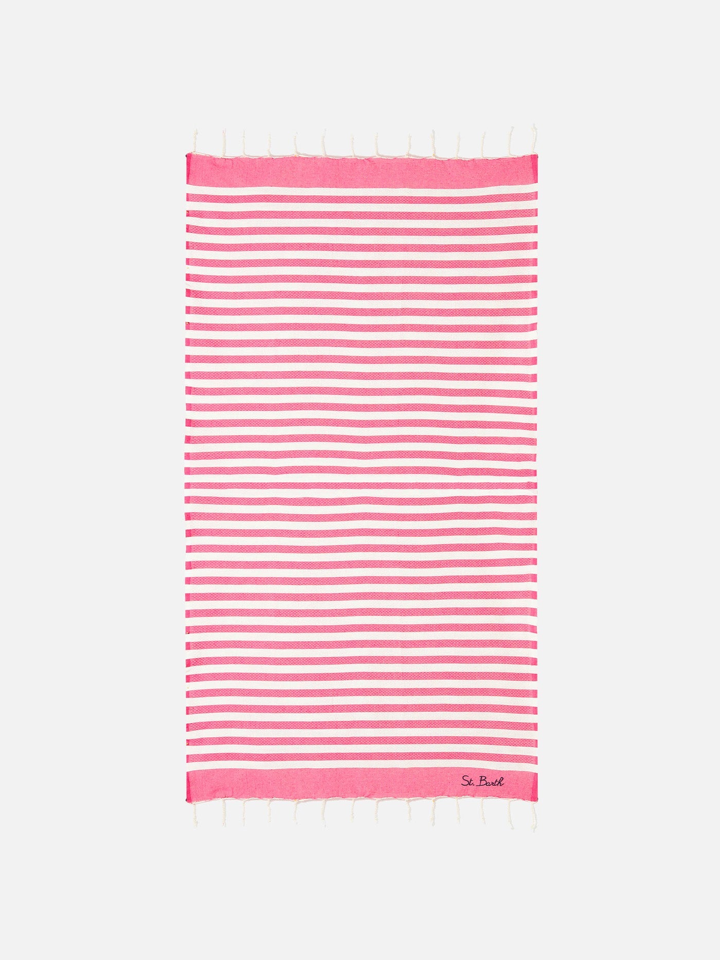 Cotton beach towel Fouta with fuchsia striped print