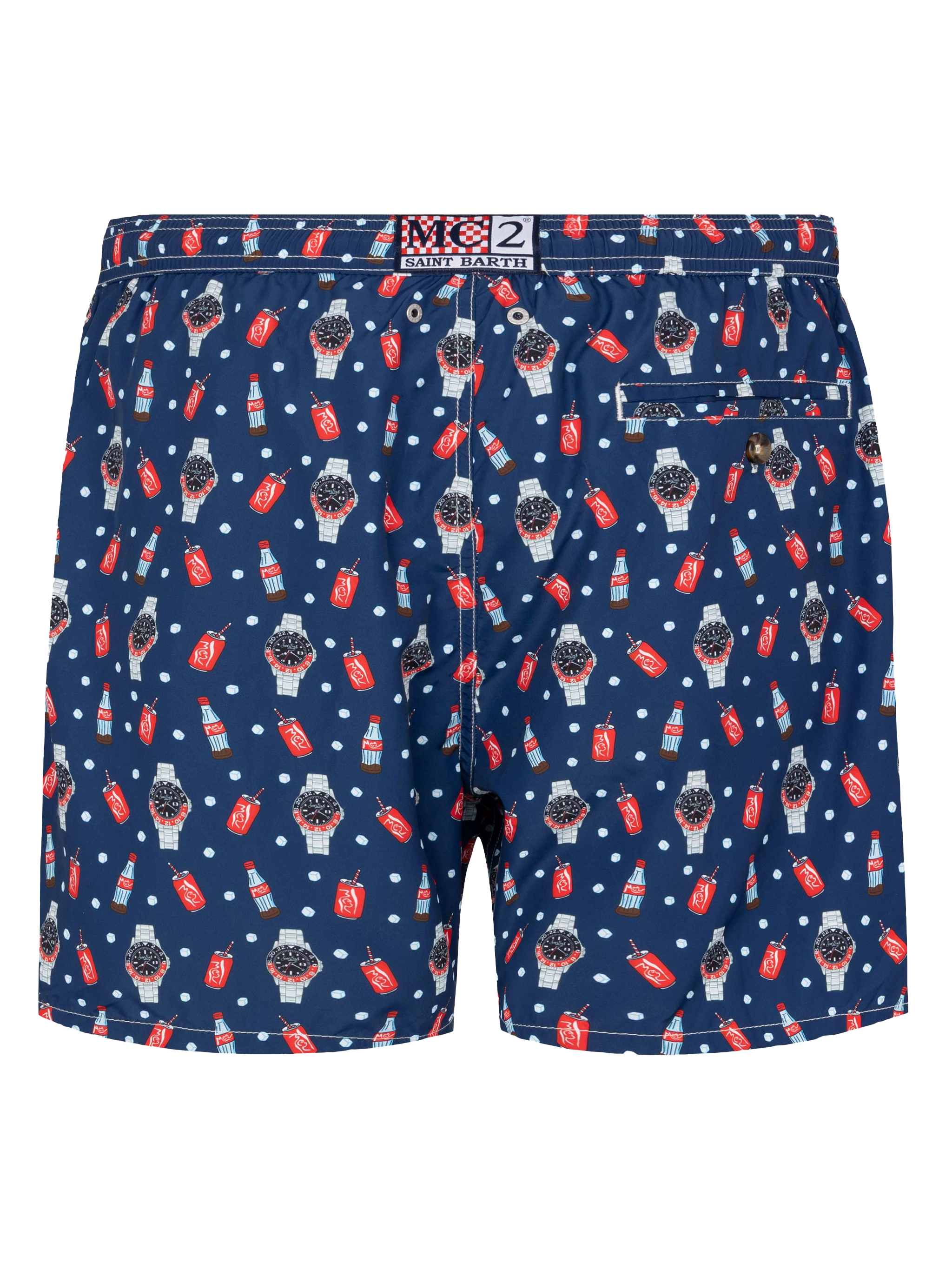 Lightweight fabric swim shorts Lighting with watch print