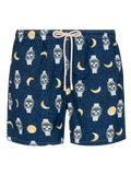 Lightweight fabric swim-shorts Lighting with watches and moon print