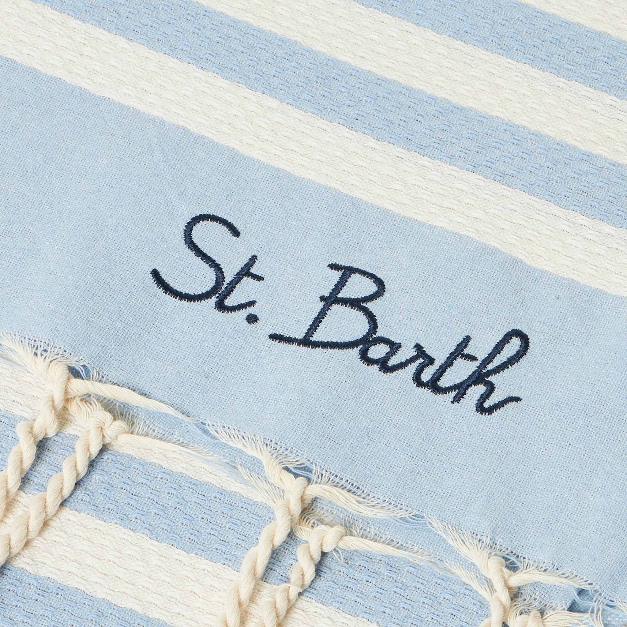 Cotton beach towel Fouta with light blue striped print