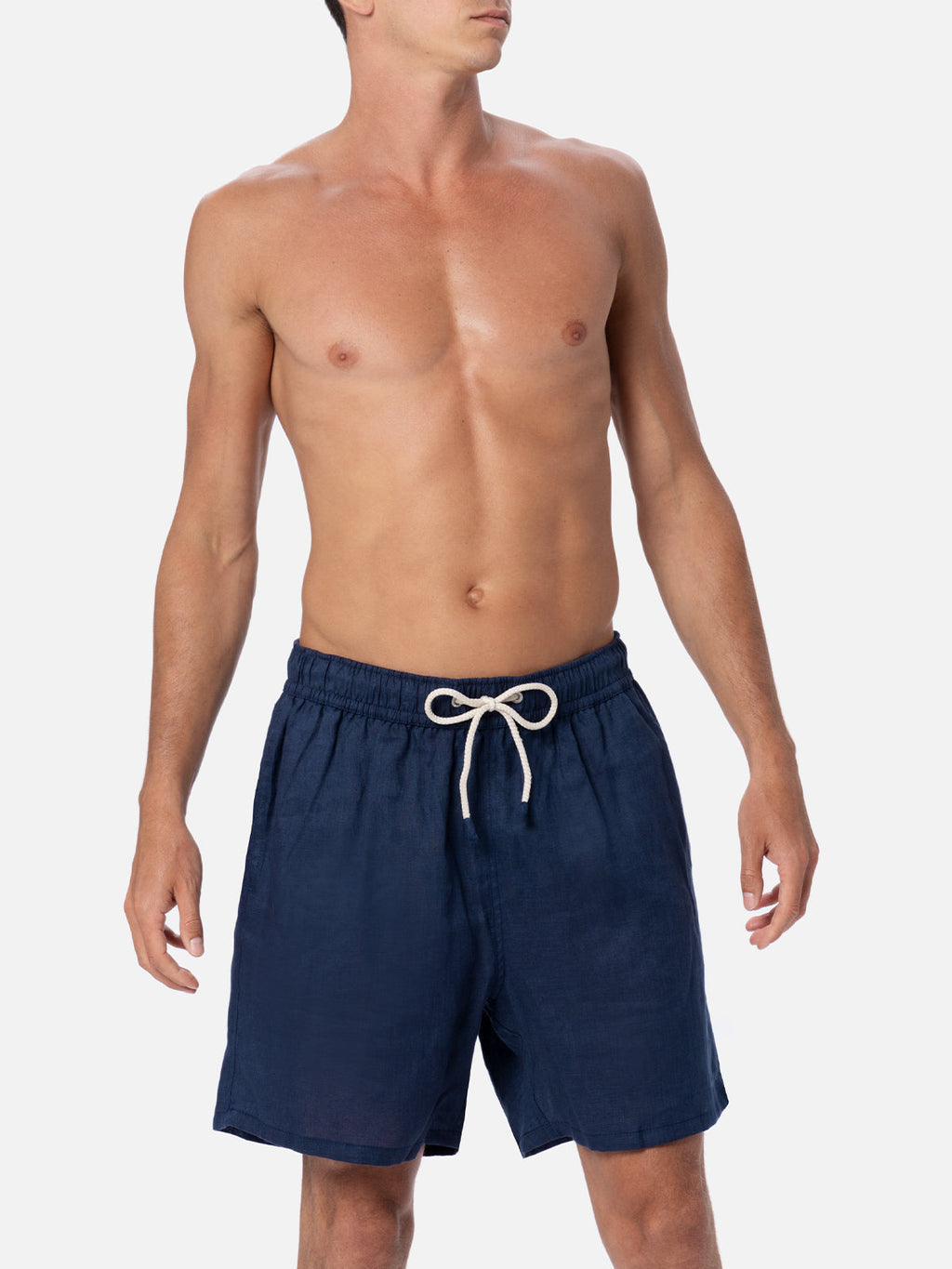 Gustavia blue plain-color linen swim shorts