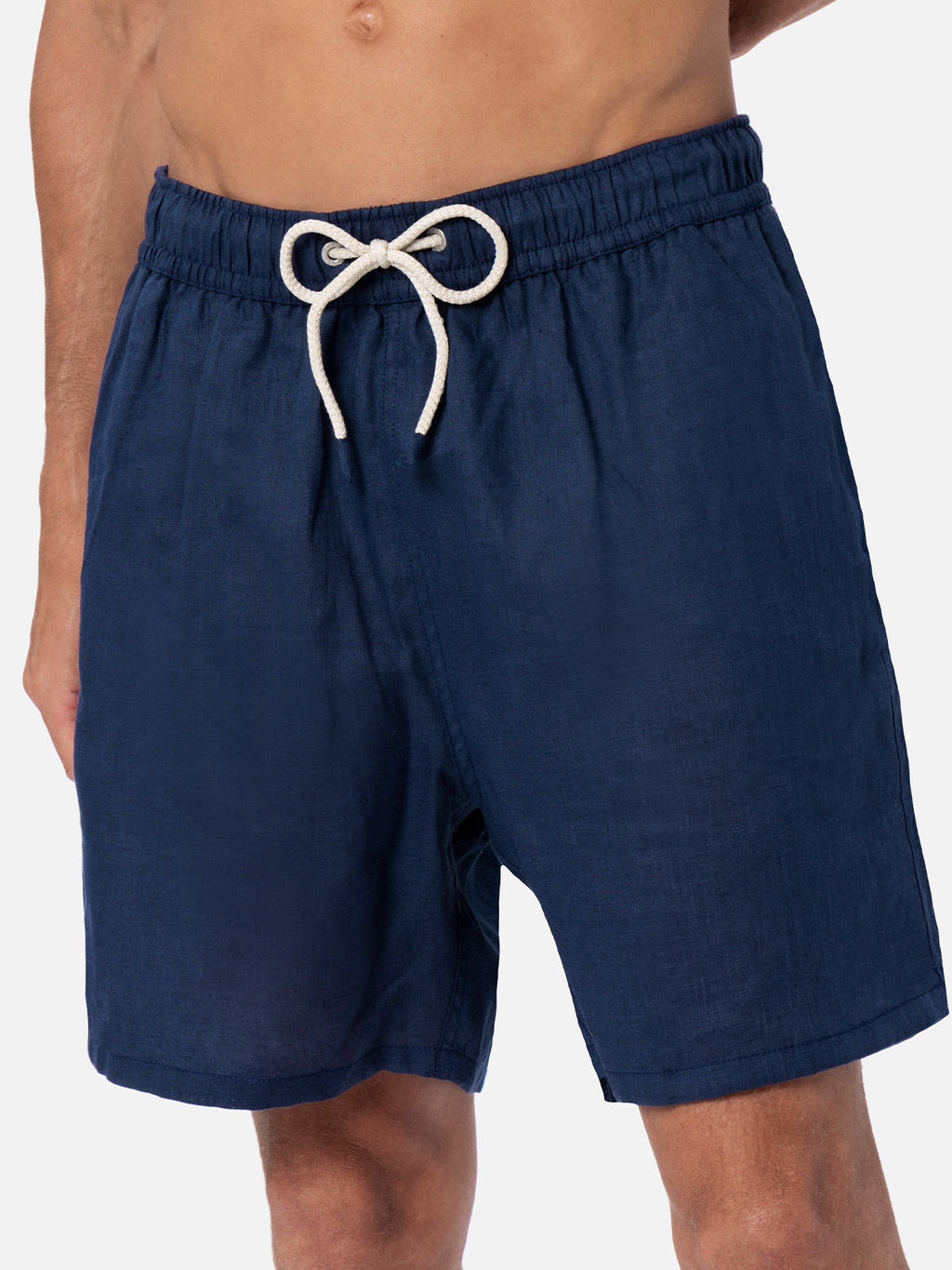 Gustavia blue plain-color linen swim shorts