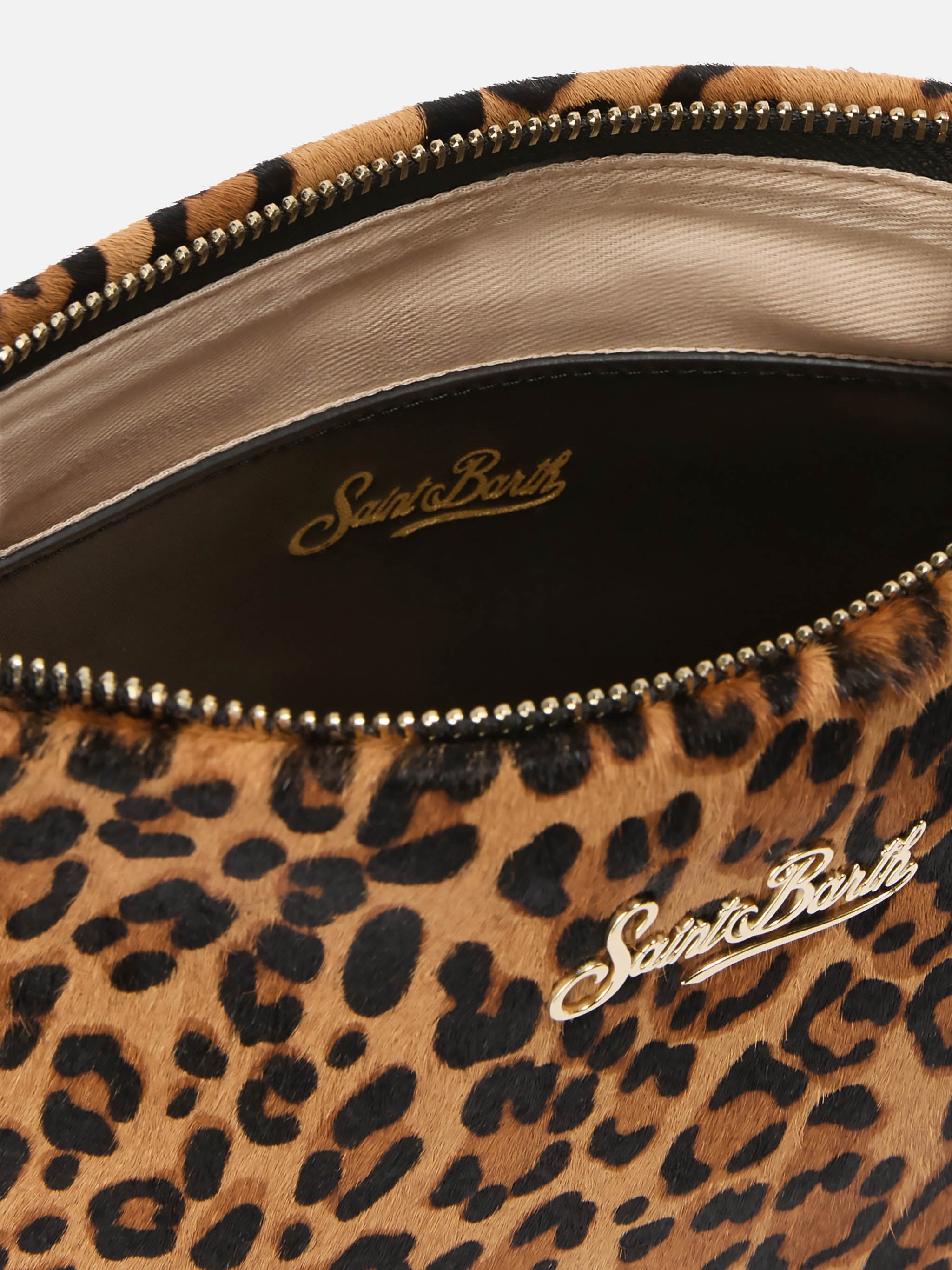 Aline Shoulder Bag in brushed leather and leopard-print calf hair