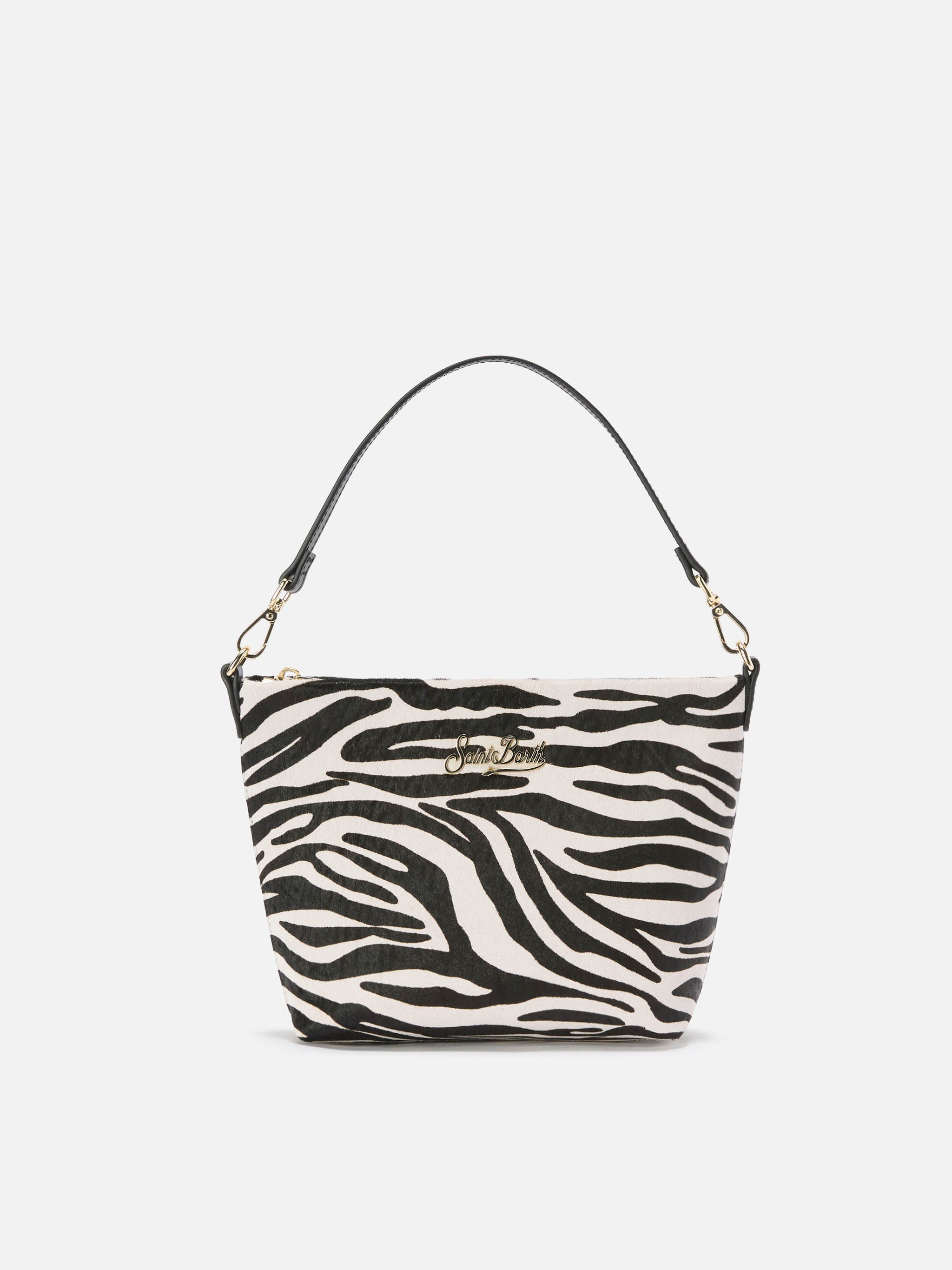 Aline Shoulder Bag in brushed leather and zebra-print calf hair