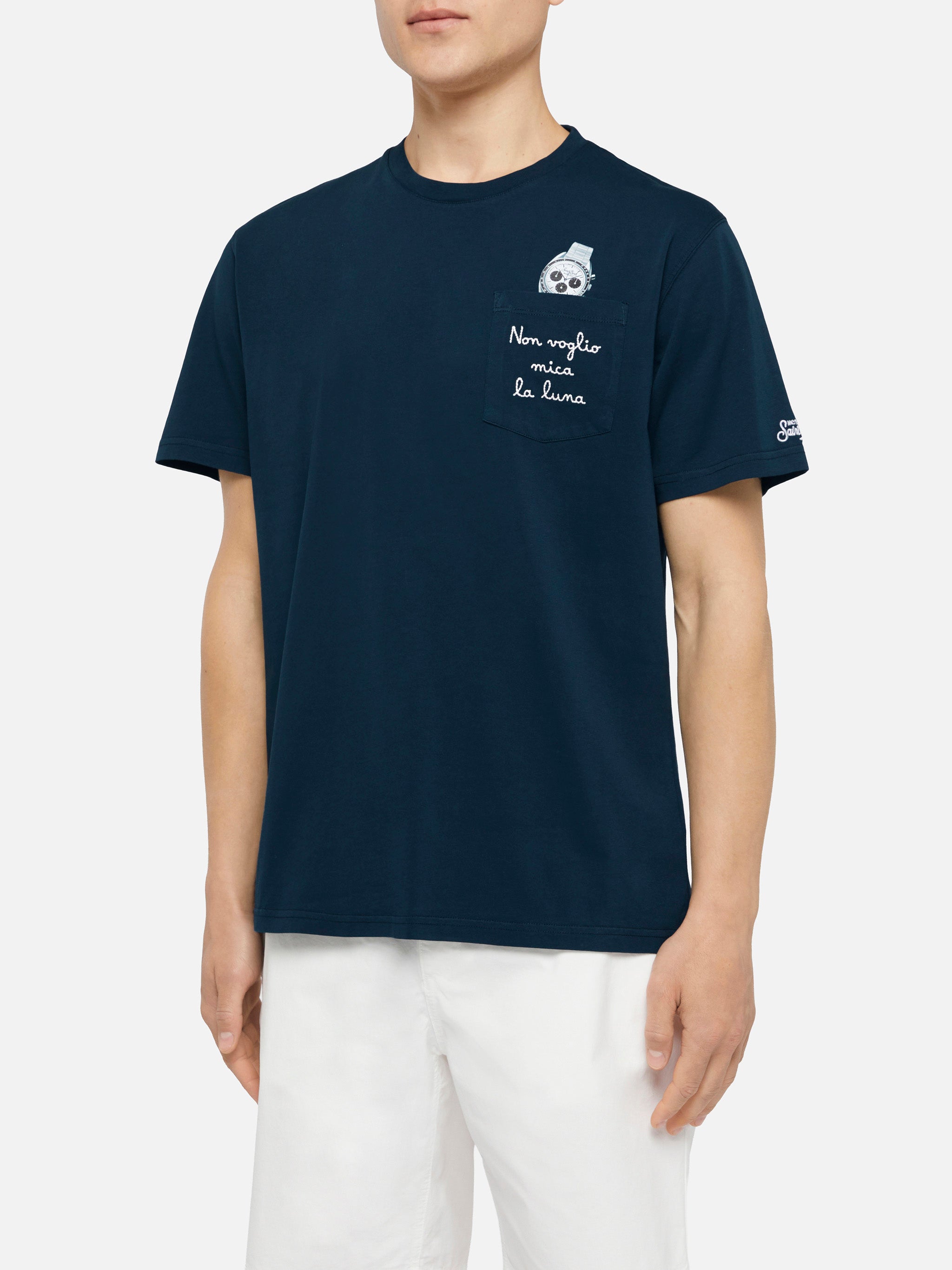 T-shirt in cotone Austin con ricamo e stampa orologio