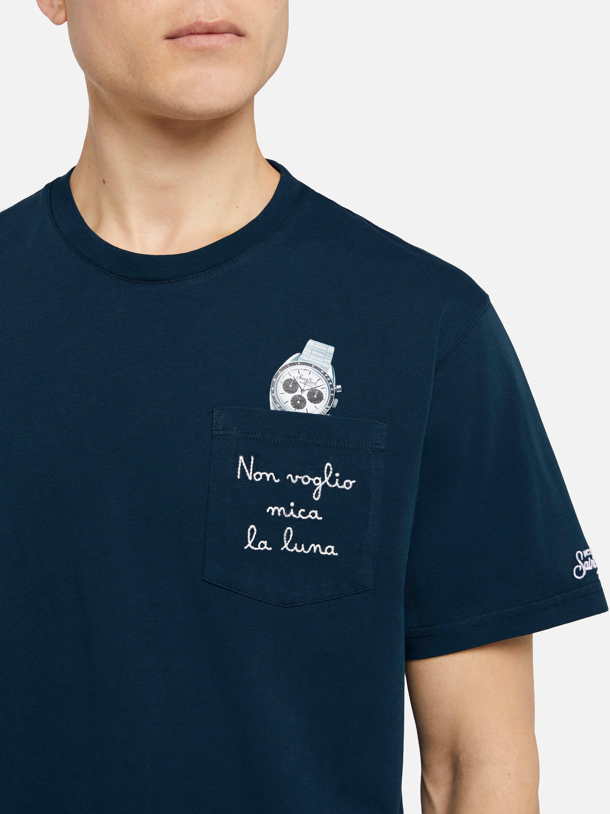 T-shirt in cotone Austin con ricamo e stampa orologio