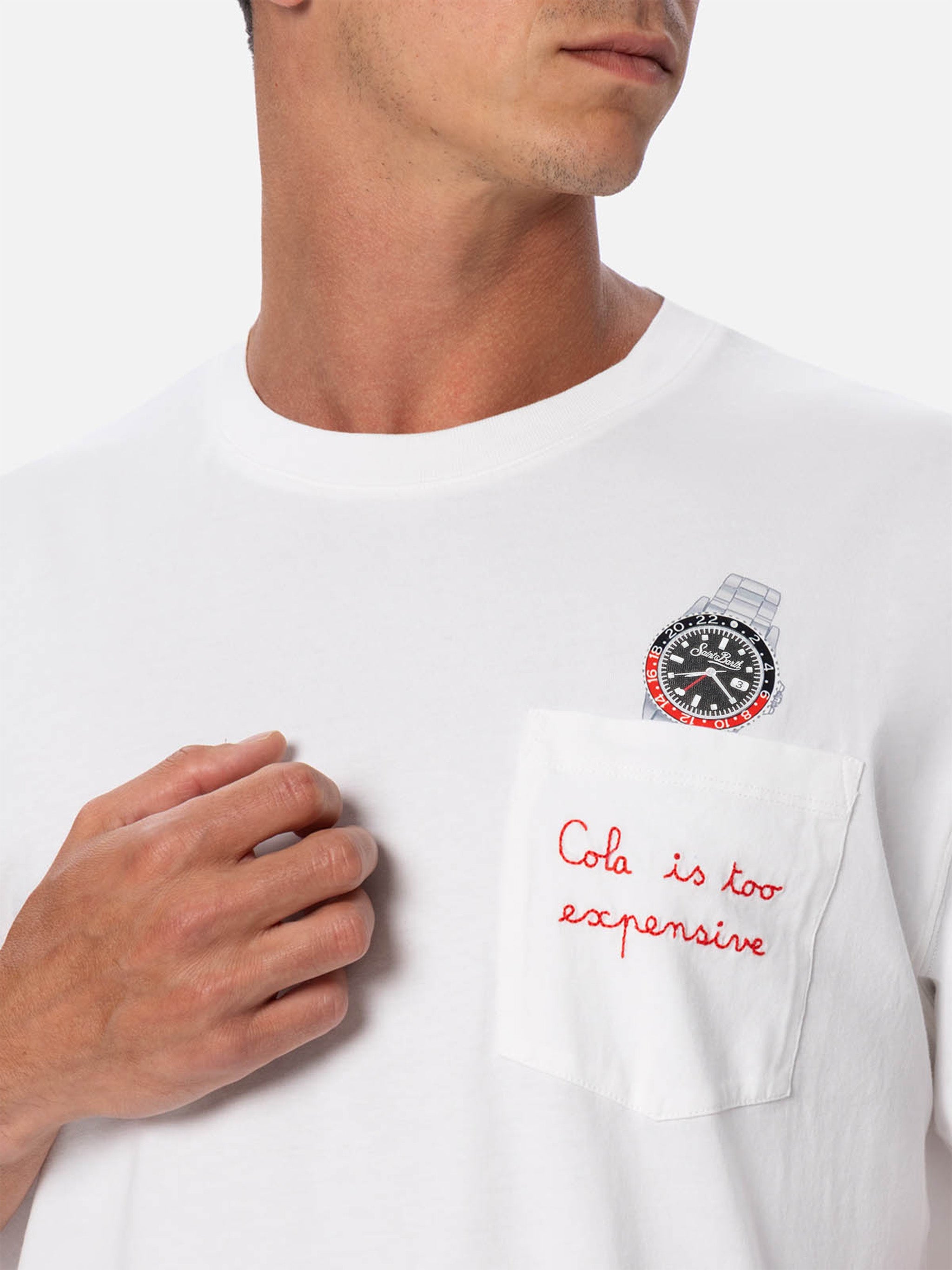 T-shirt in cotone Austin con ricamo e stampa orologio