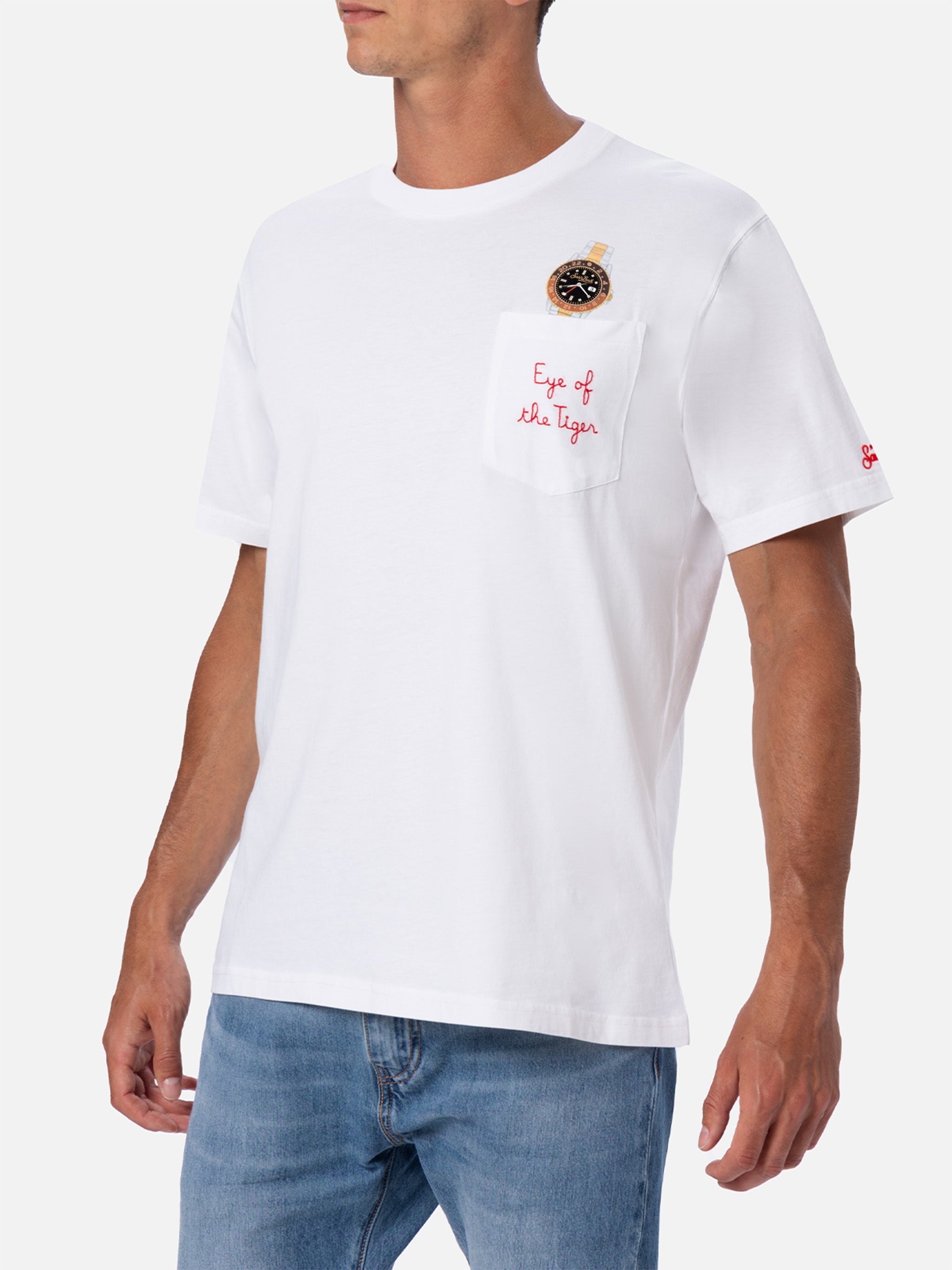 T-shirt in cotone Austin con ricamo e stampa orologio