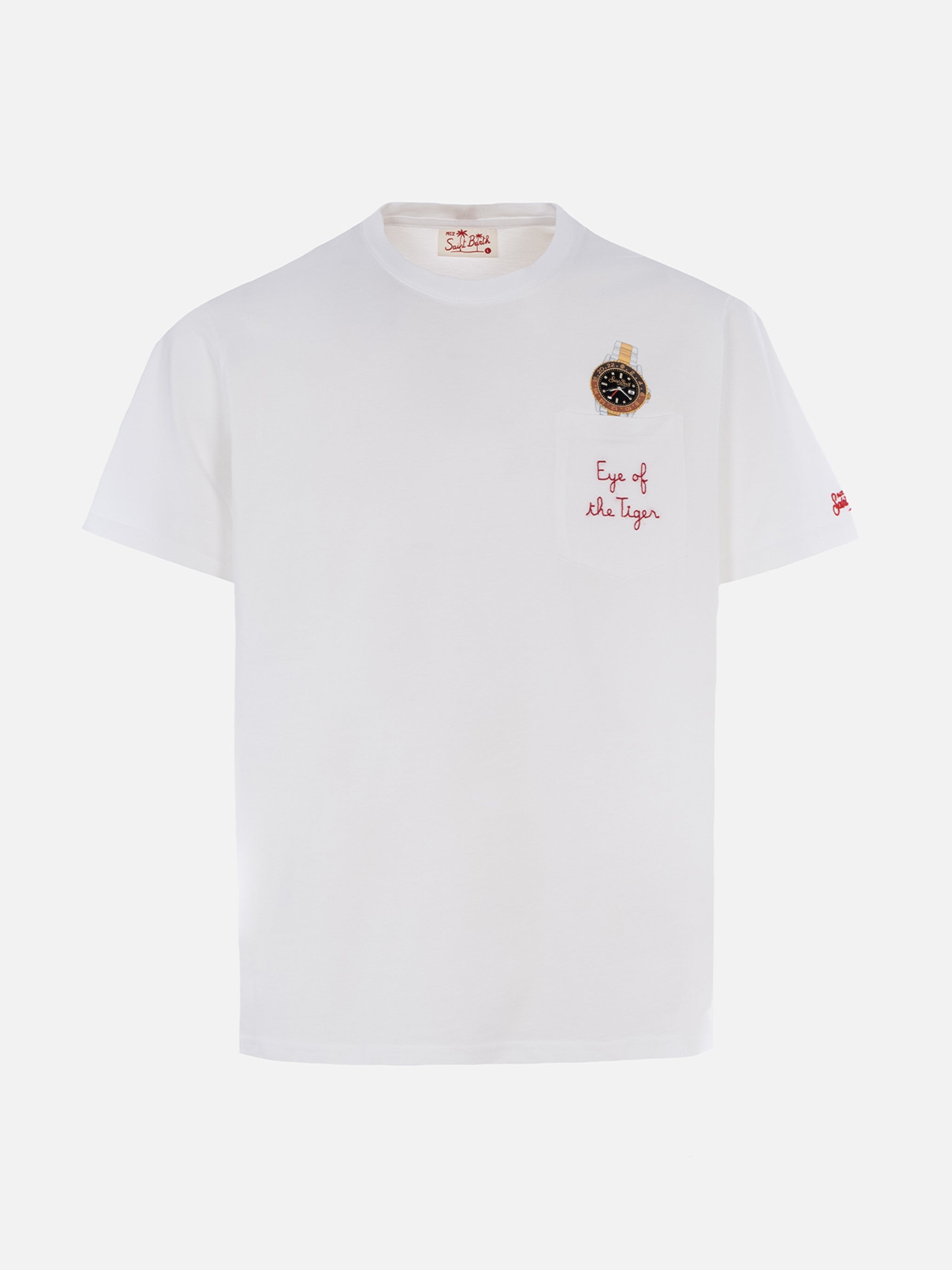 T-shirt in cotone Austin con ricamo e stampa orologio