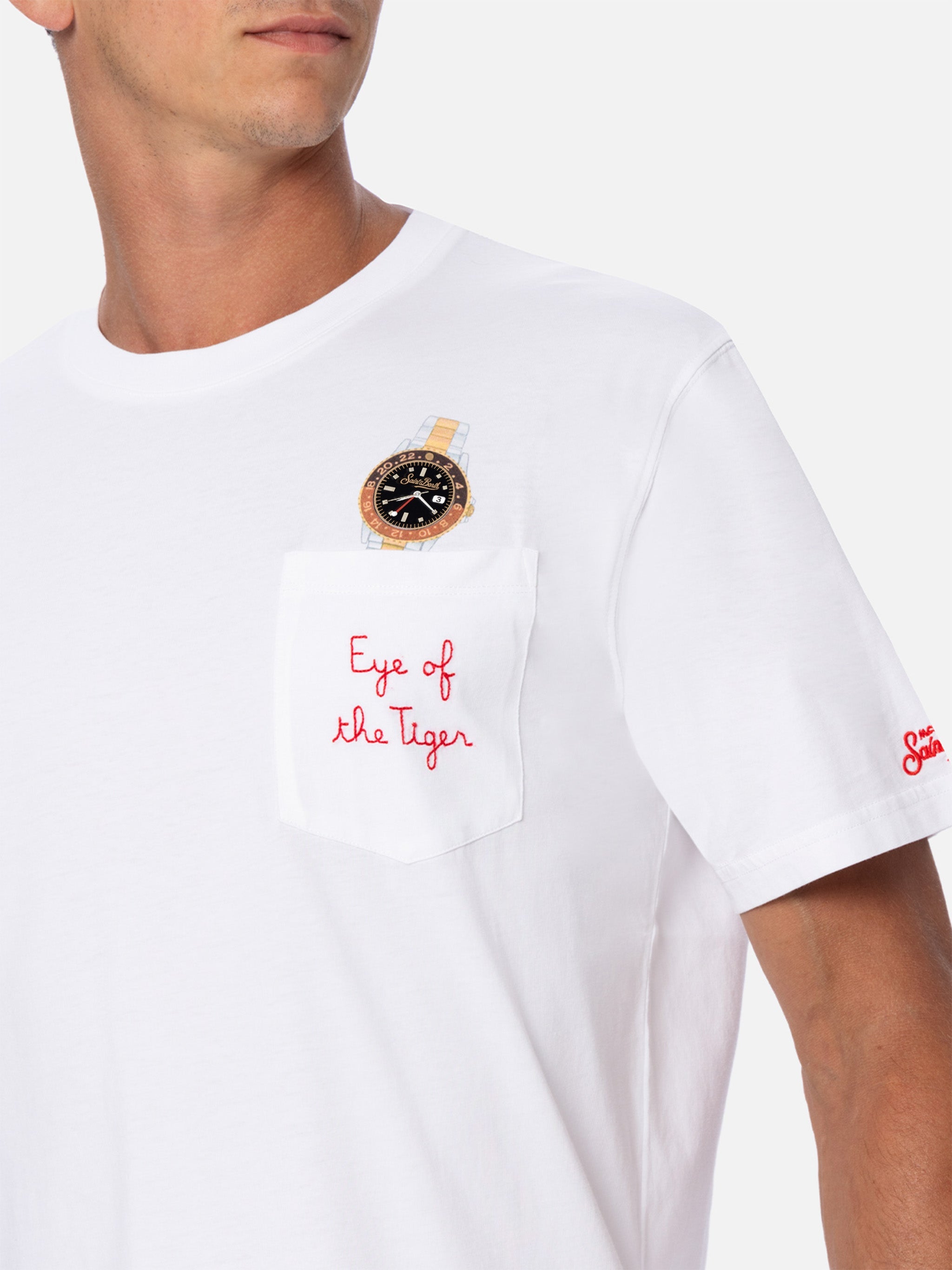 T-shirt in cotone Austin con ricamo e stampa orologio