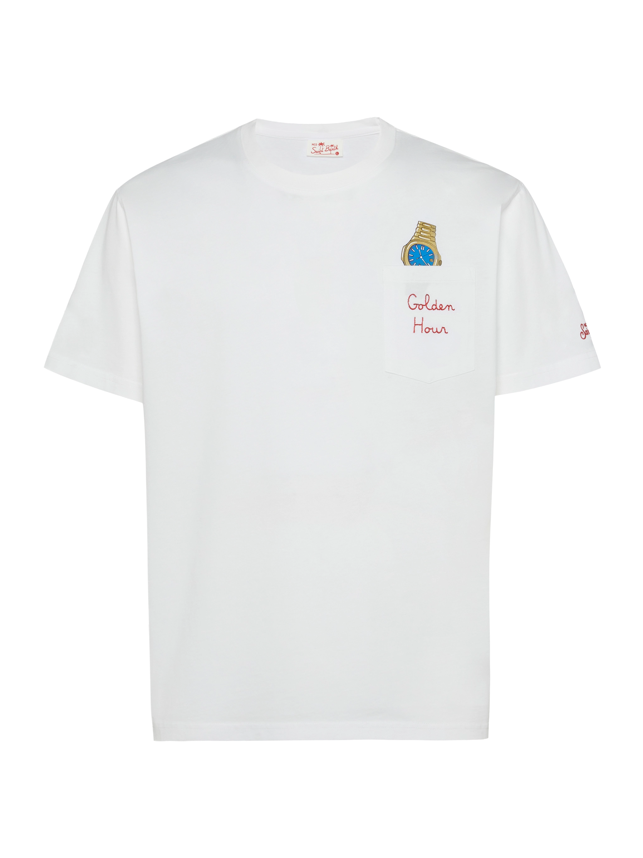 T-shirt in cotone Austin con ricamo e stampa orologio