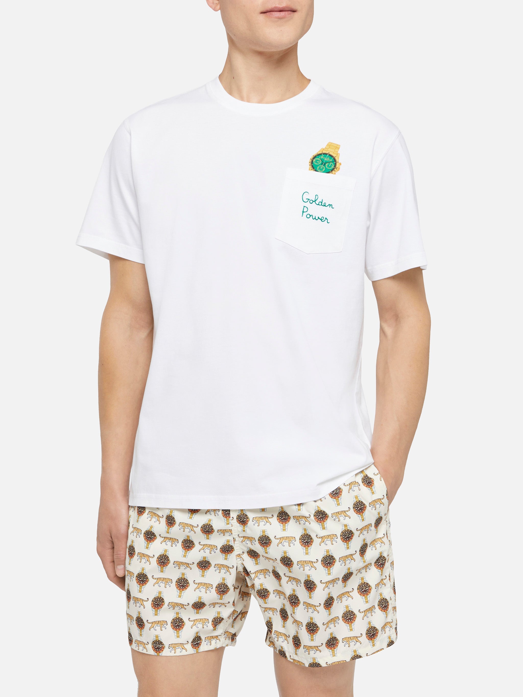 T-shirt in cotone Austin con ricamo e stampa orologio