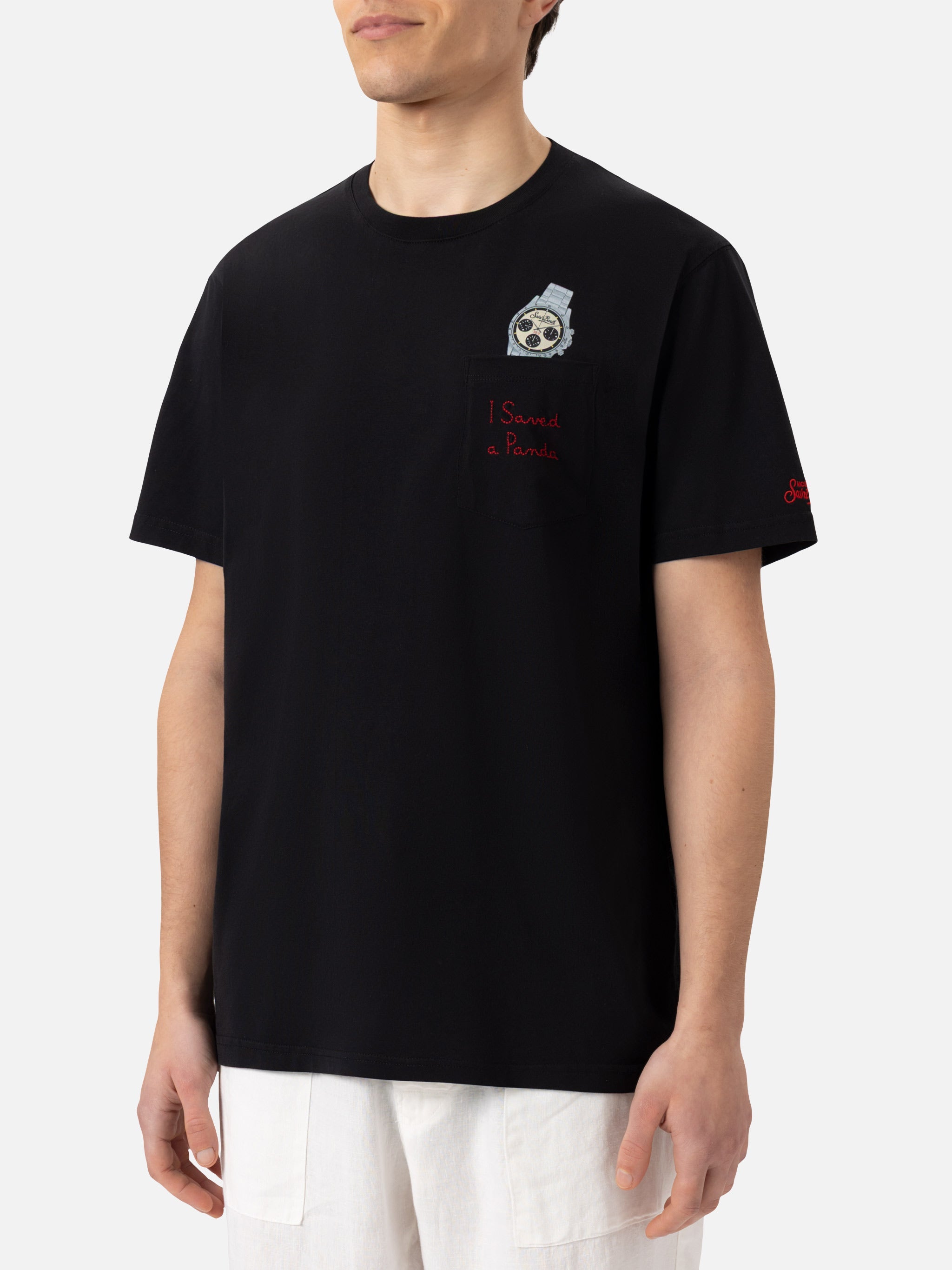 T-shirt in cotone Austin con ricamo e stampa orologio