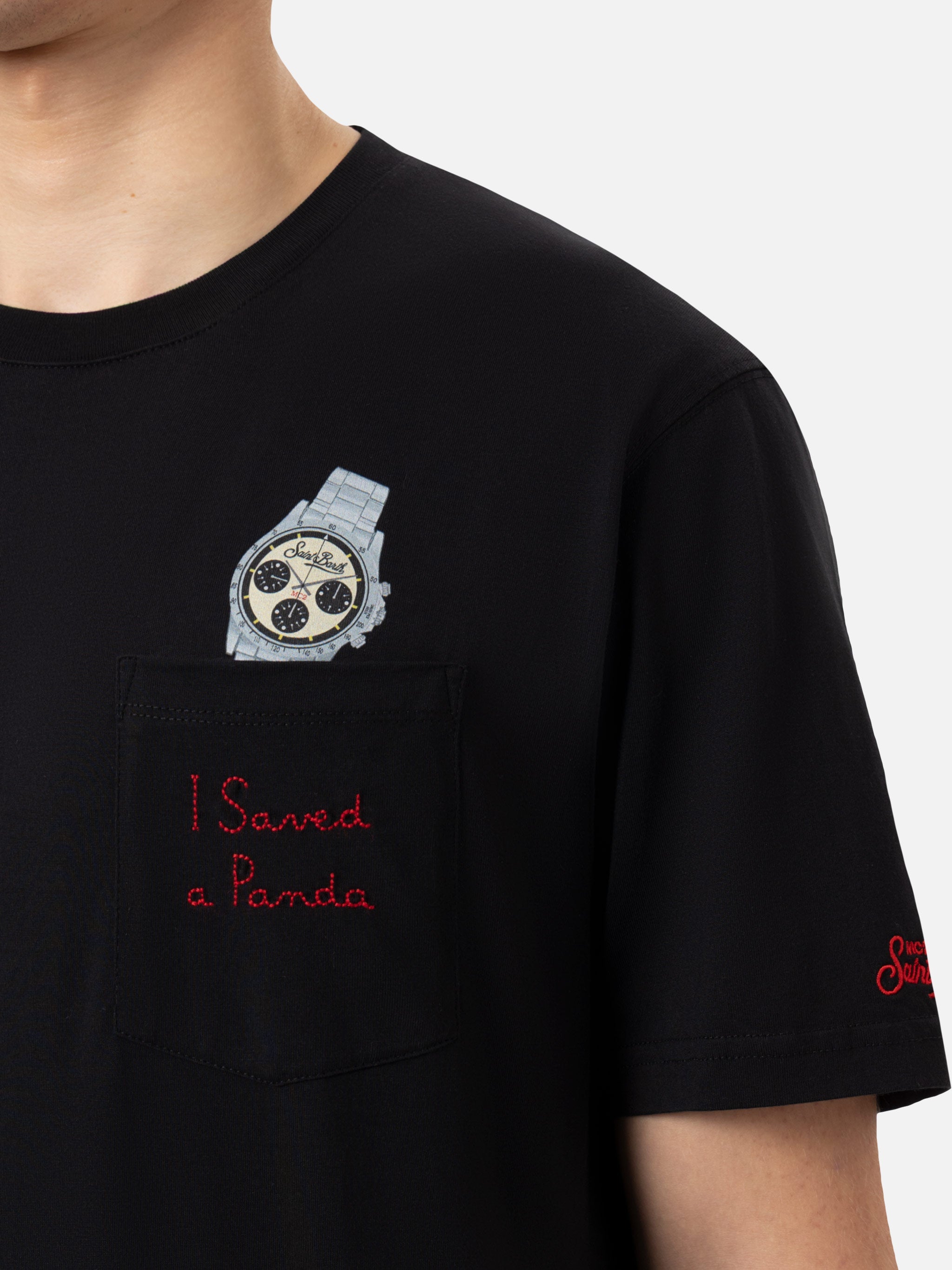 T-shirt in cotone Austin con ricamo e stampa orologio
