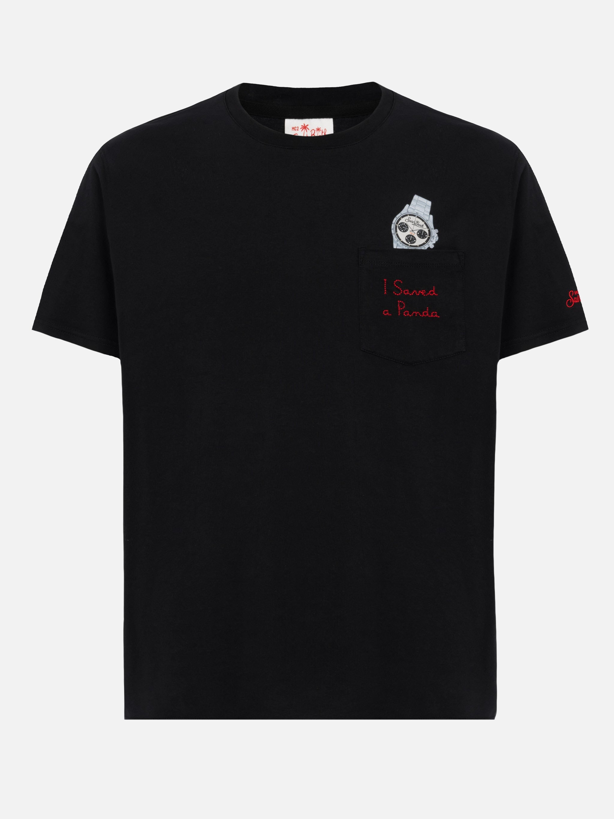 T-shirt in cotone Austin con ricamo e stampa orologio