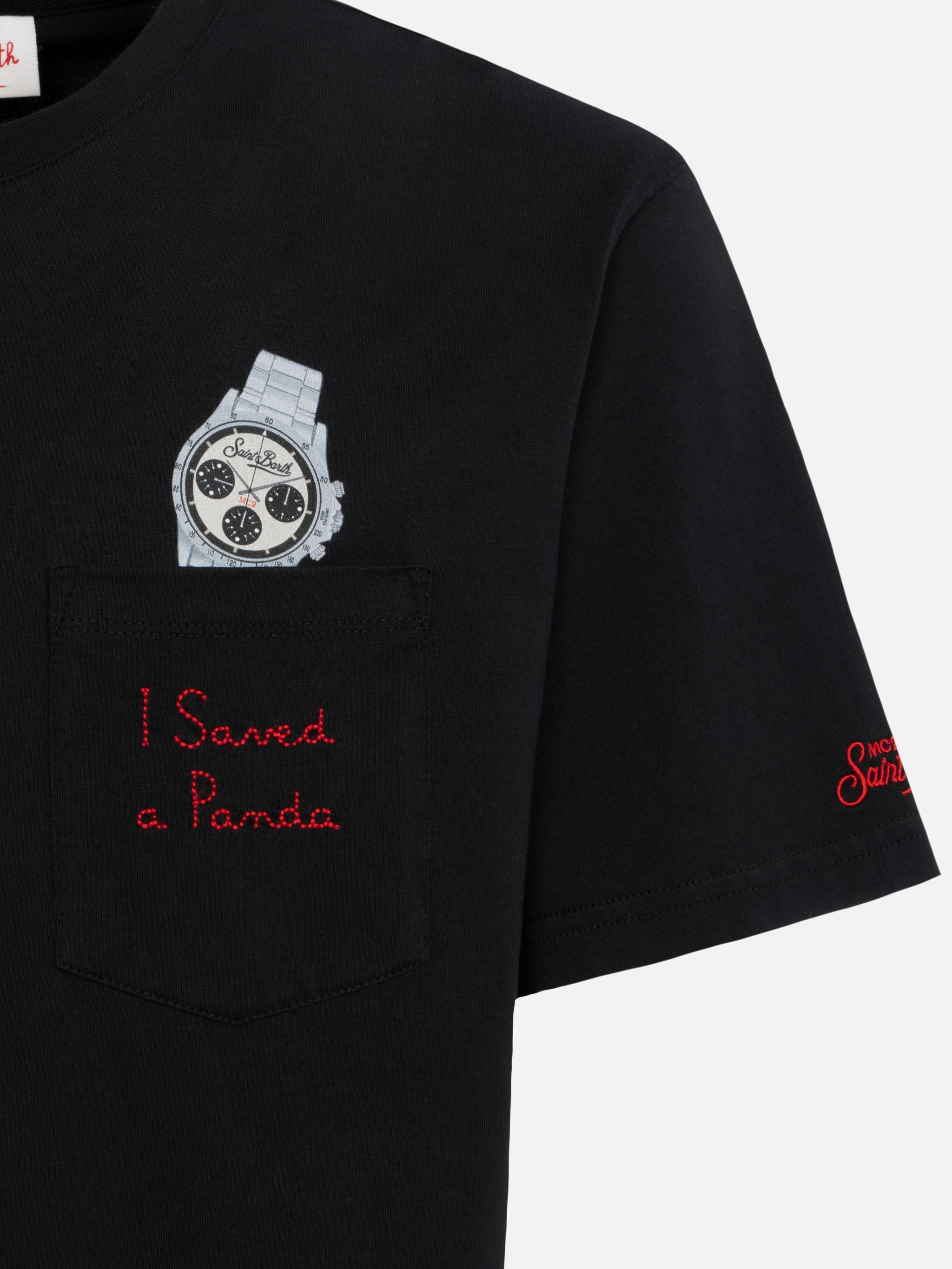 T-shirt in cotone Austin con ricamo e stampa orologio
