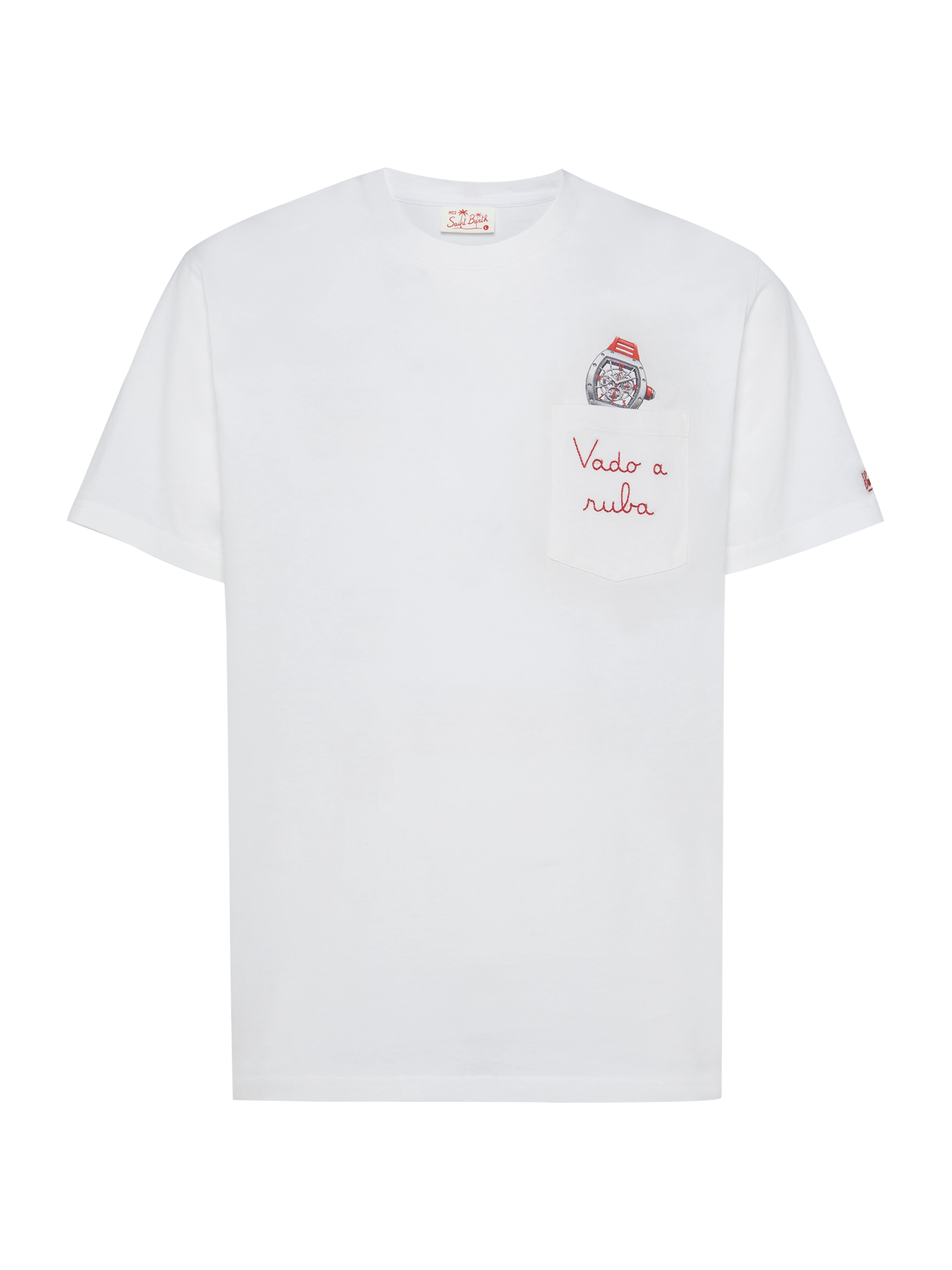 T-shirt in cotone Austin con ricamo e stampa orologio