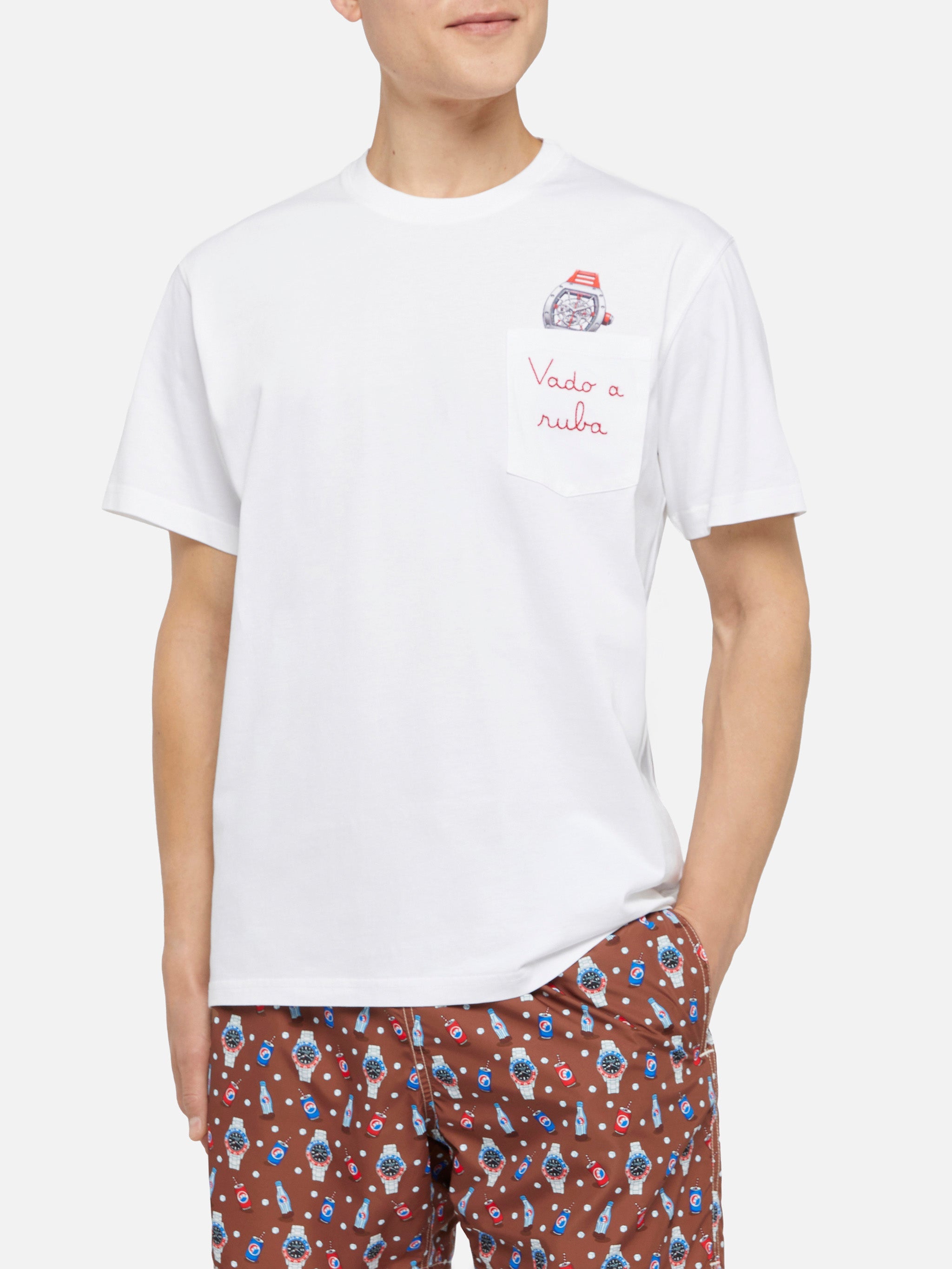 T-shirt in cotone Austin con ricamo e stampa orologio