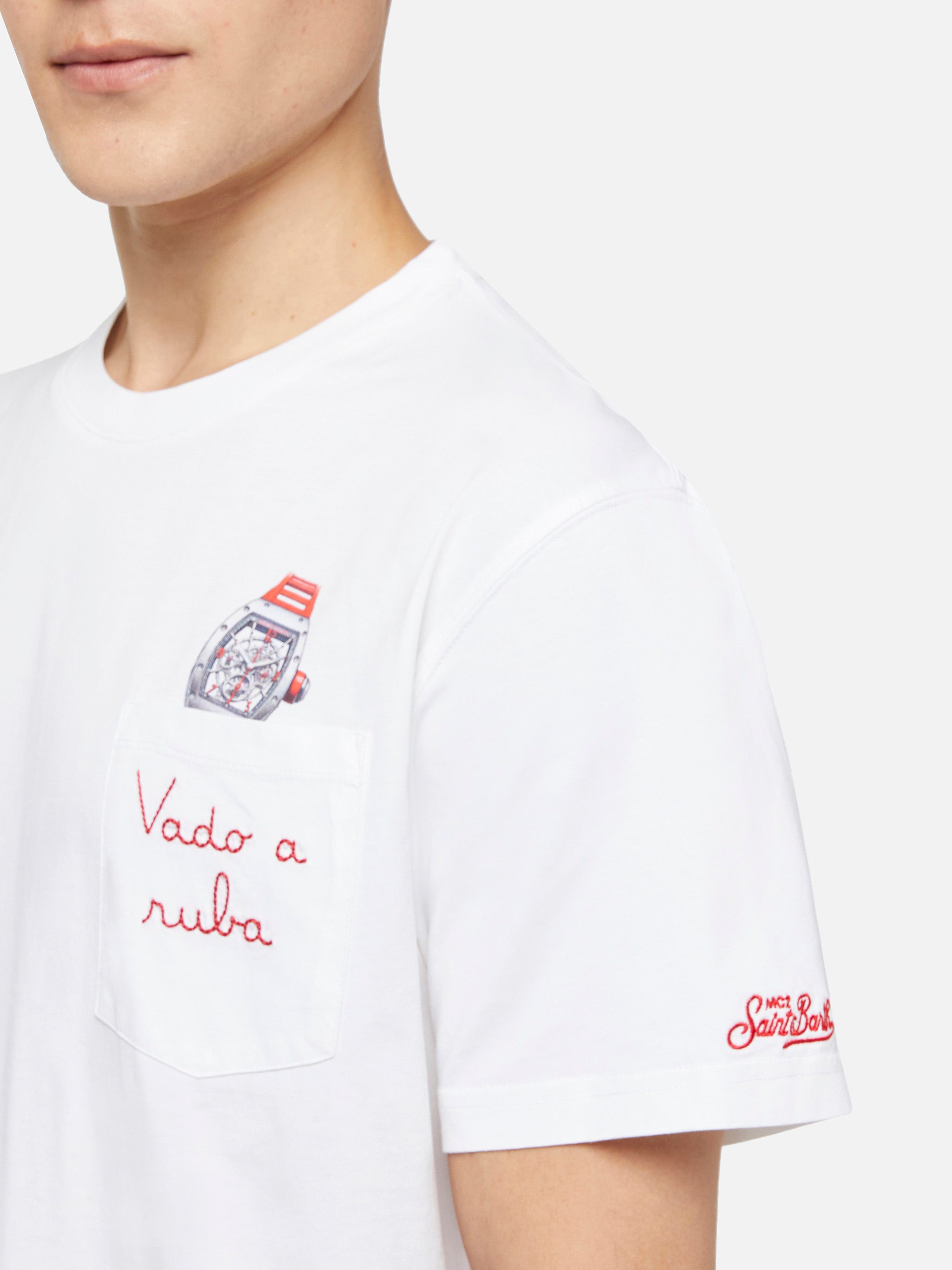 T-shirt in cotone Austin con ricamo e stampa orologio