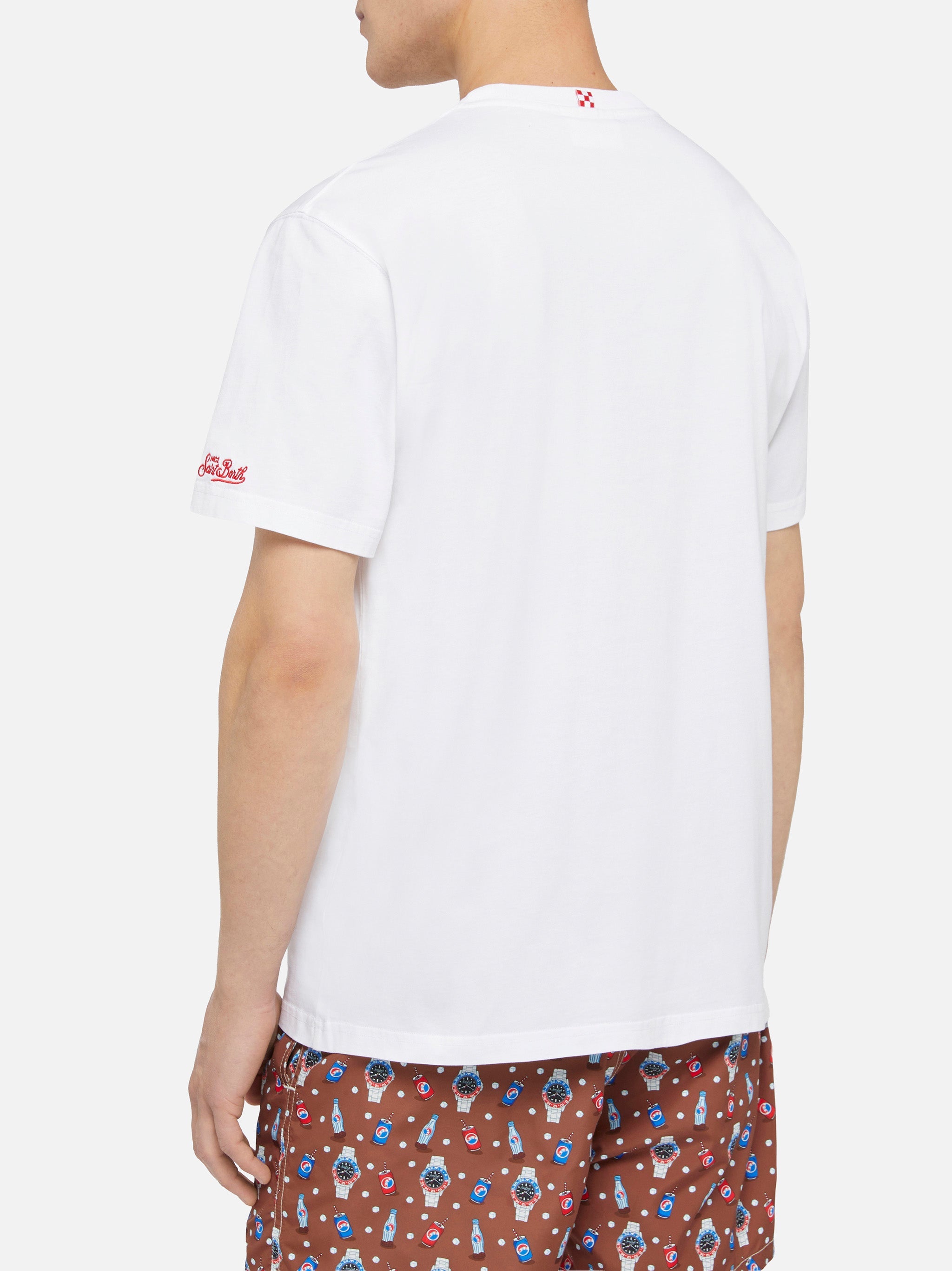 T-shirt in cotone Austin con ricamo e stampa orologio