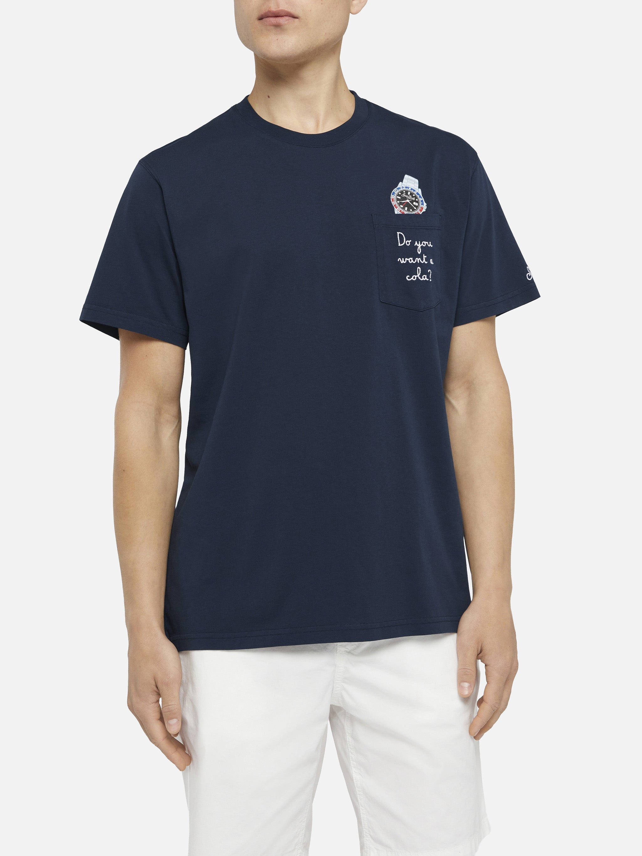 T-shirt in cotone Austin con ricamo e stampa orologio