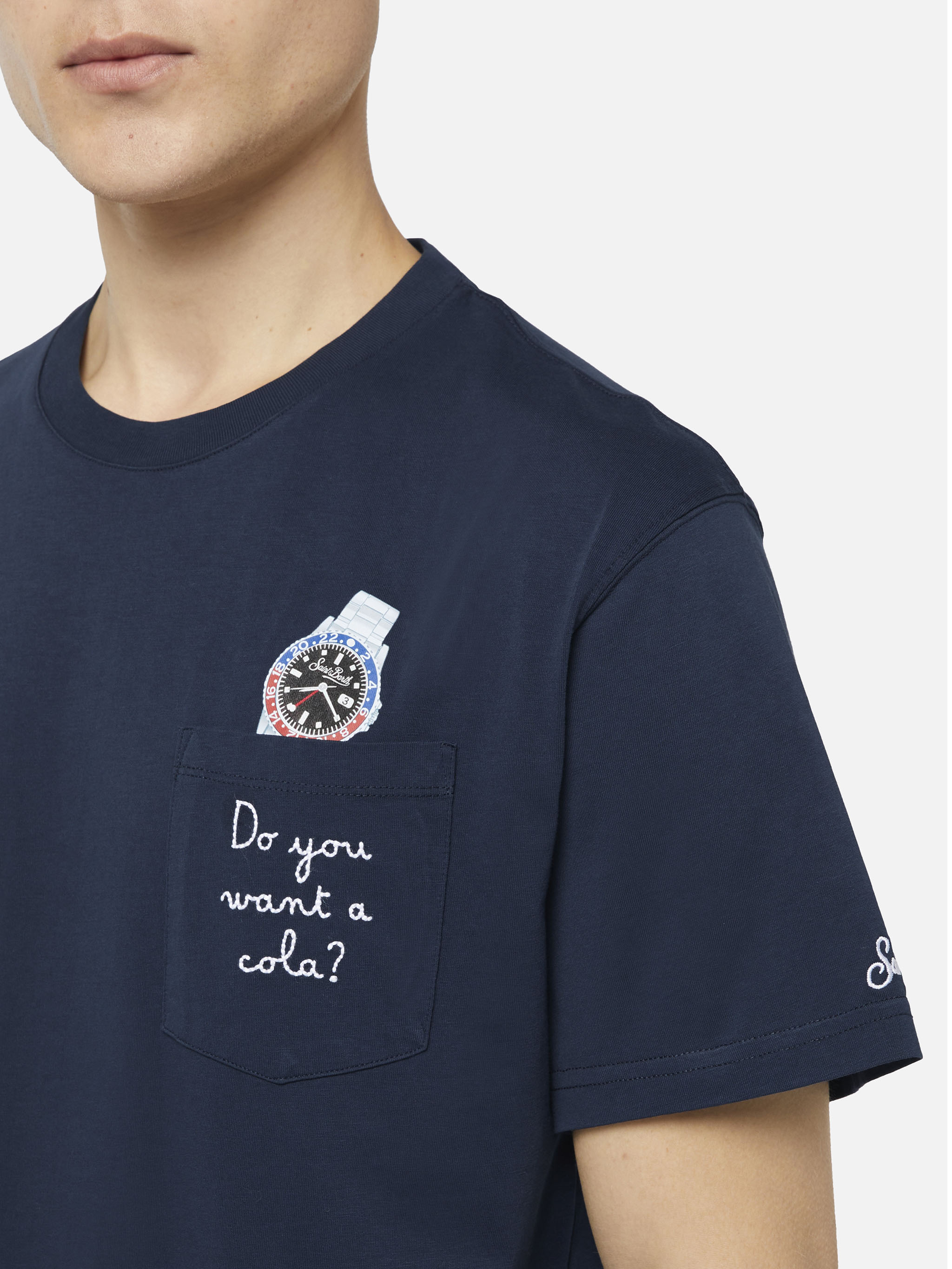 T-shirt in cotone Austin con ricamo e stampa orologio