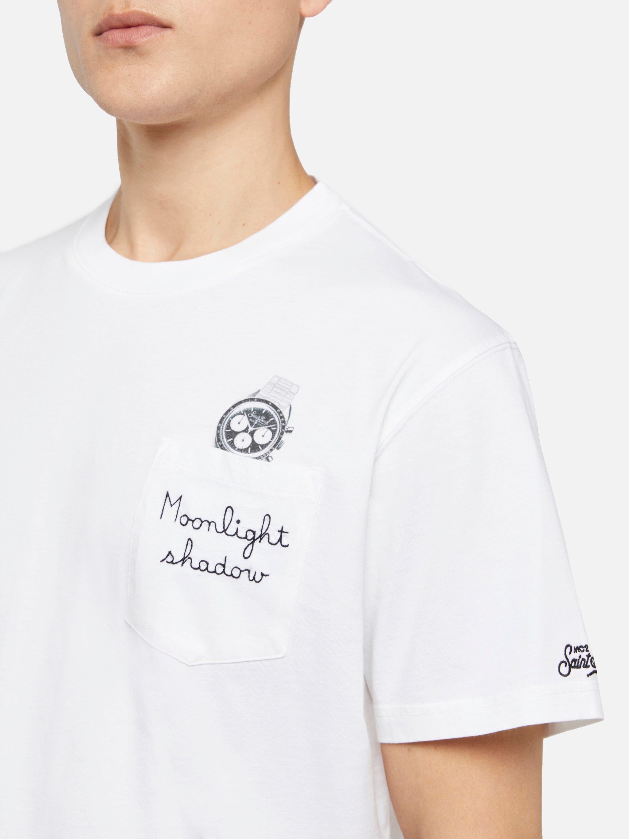 T-shirt in cotone Austin con ricamo e stampa orologio