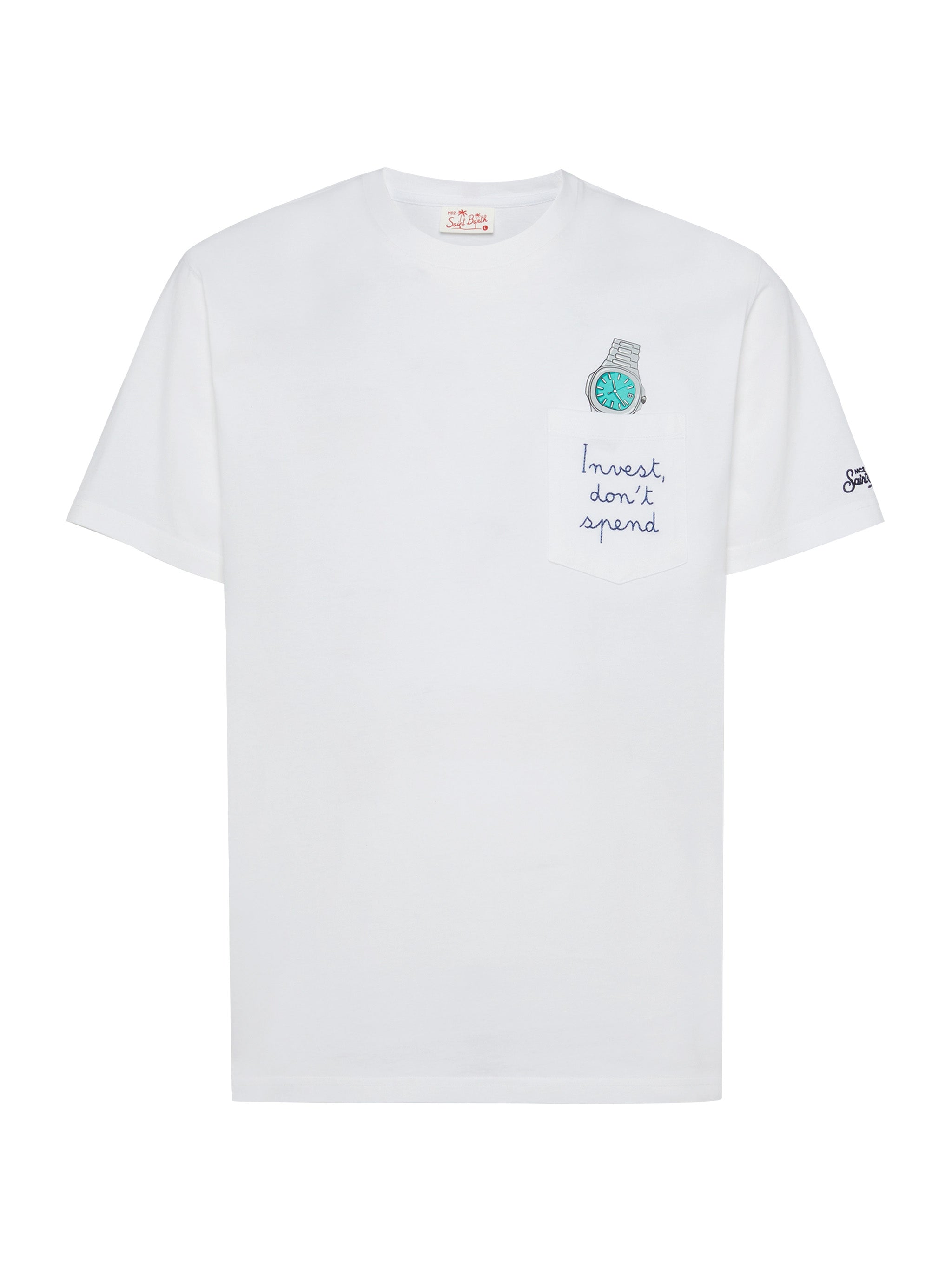 T-shirt in cotone Austin con ricamo e stampa orologio
