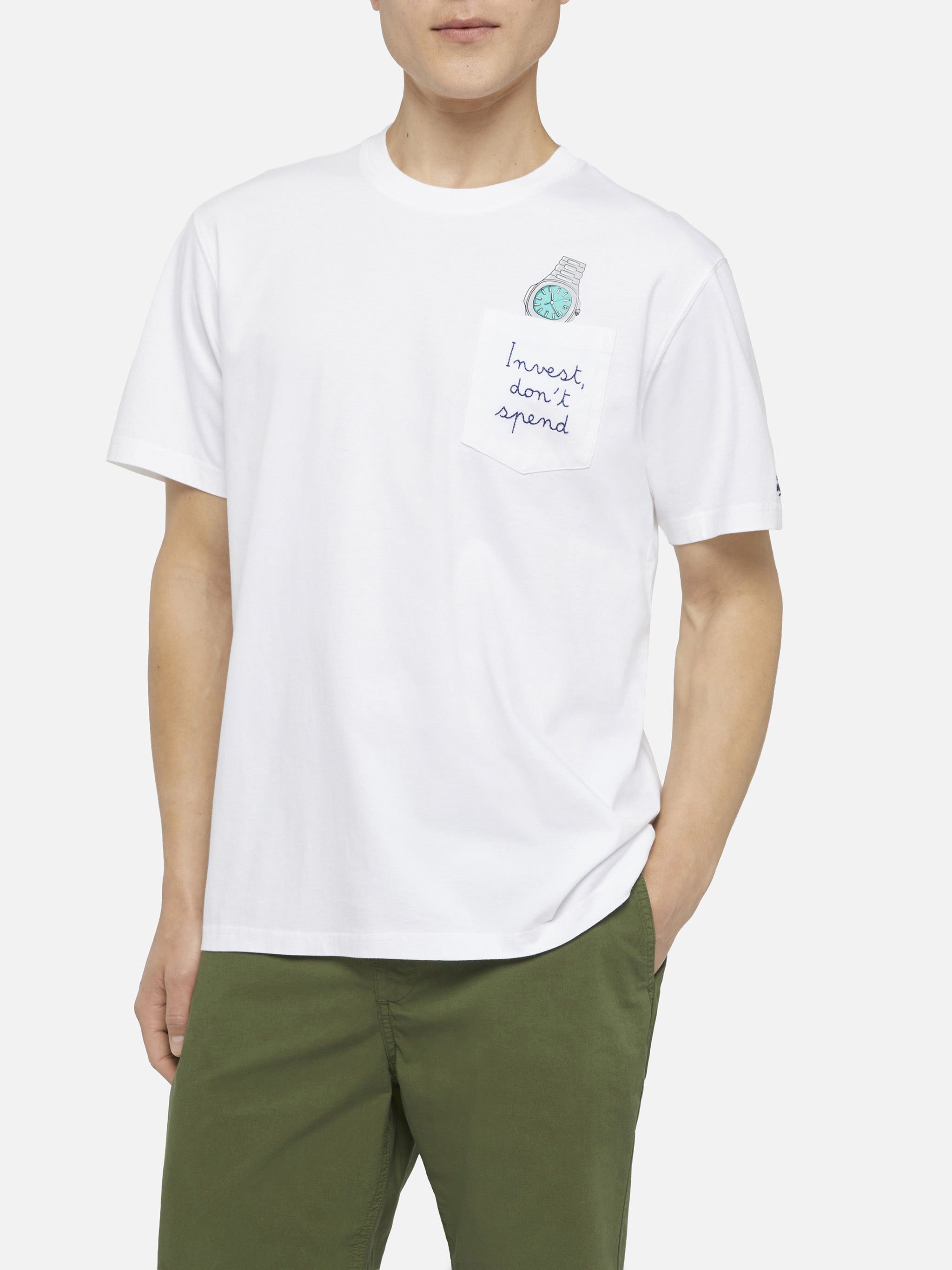 T-shirt in cotone Austin con ricamo e stampa orologio