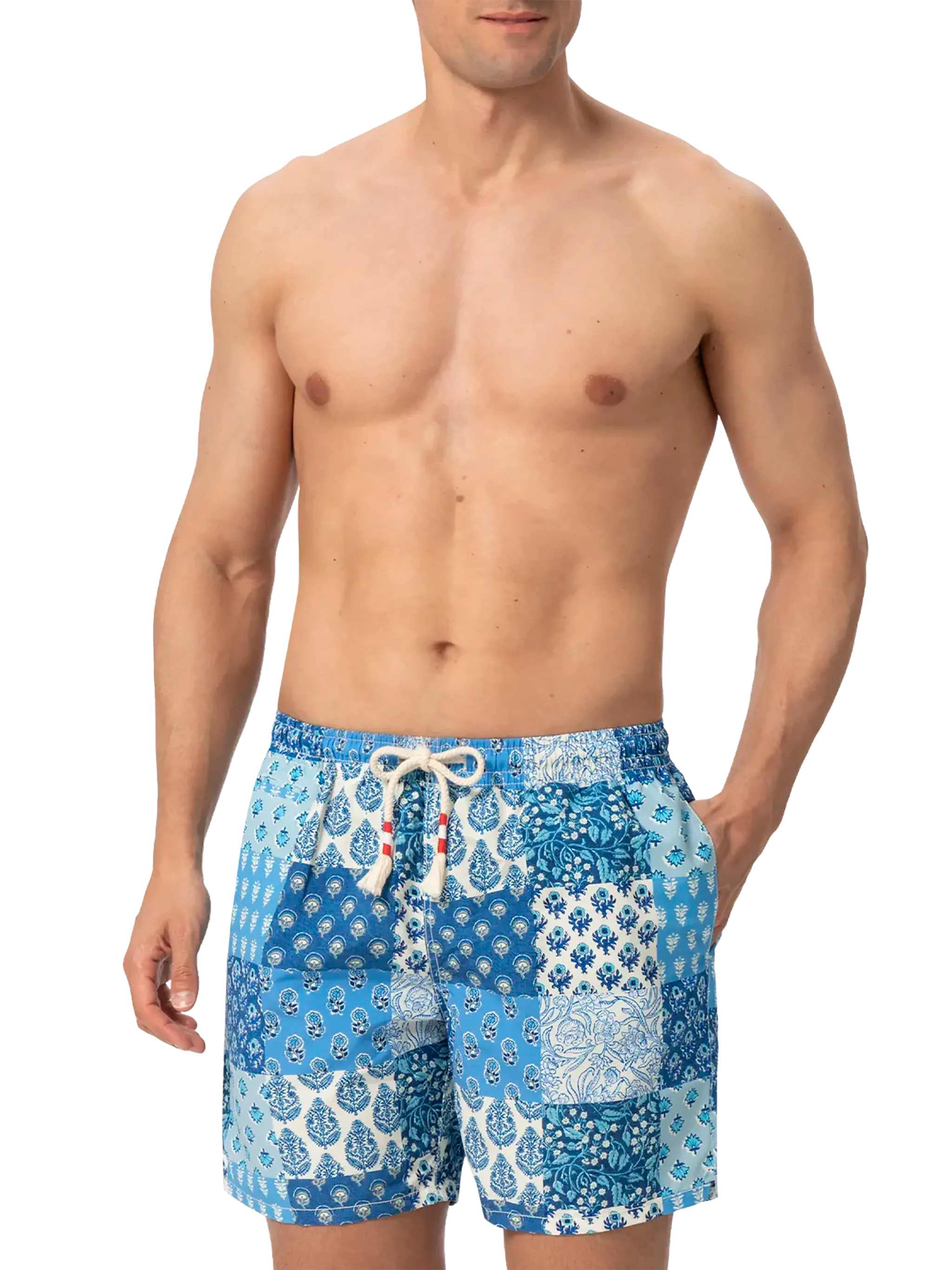 Mid-length swim-shorts Caprese with floral patch print