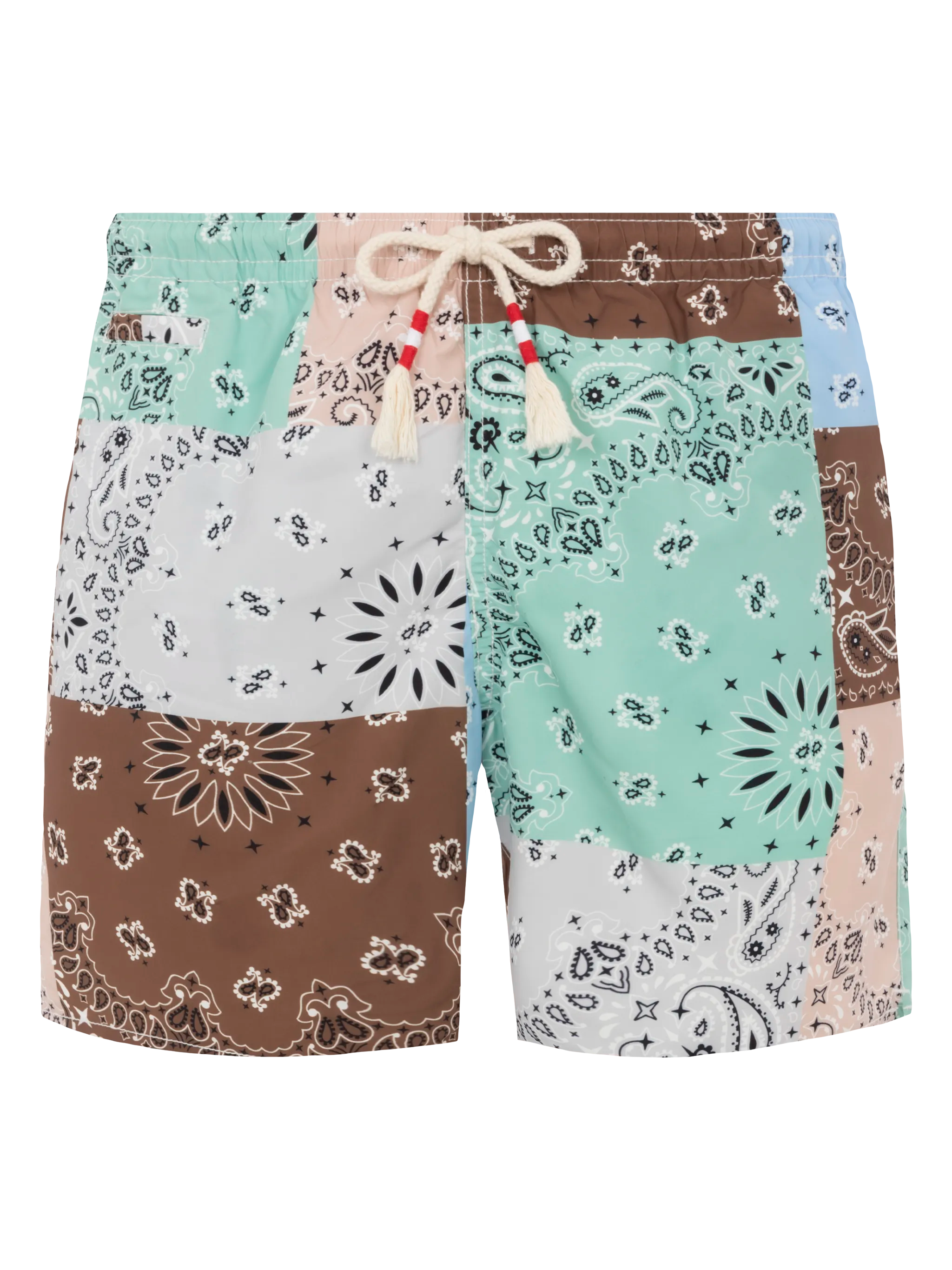 Mid-length swim-shorts Caprese with bandanna patch print