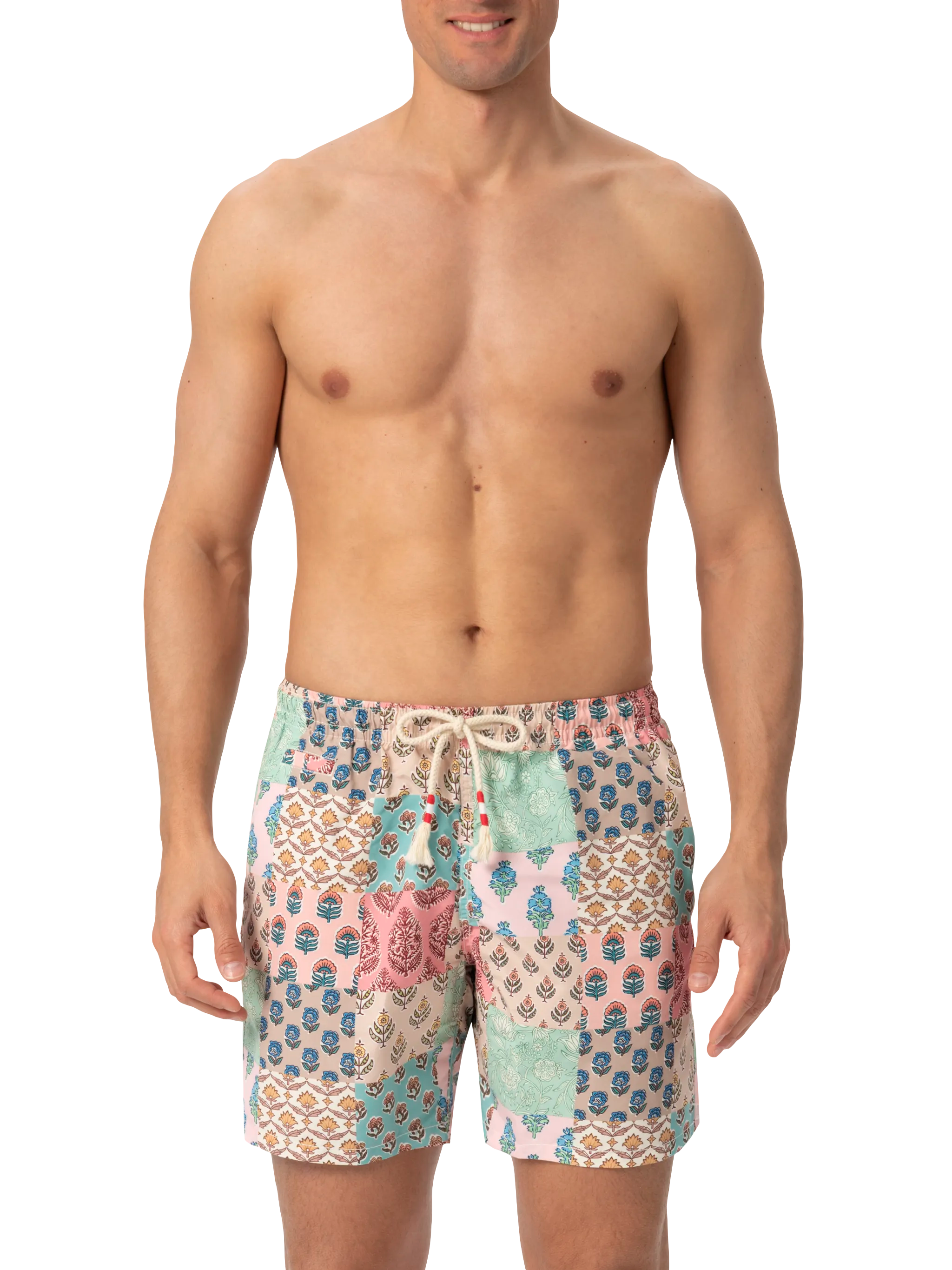 Mid-length swim-shorts Caprese with flower patch print