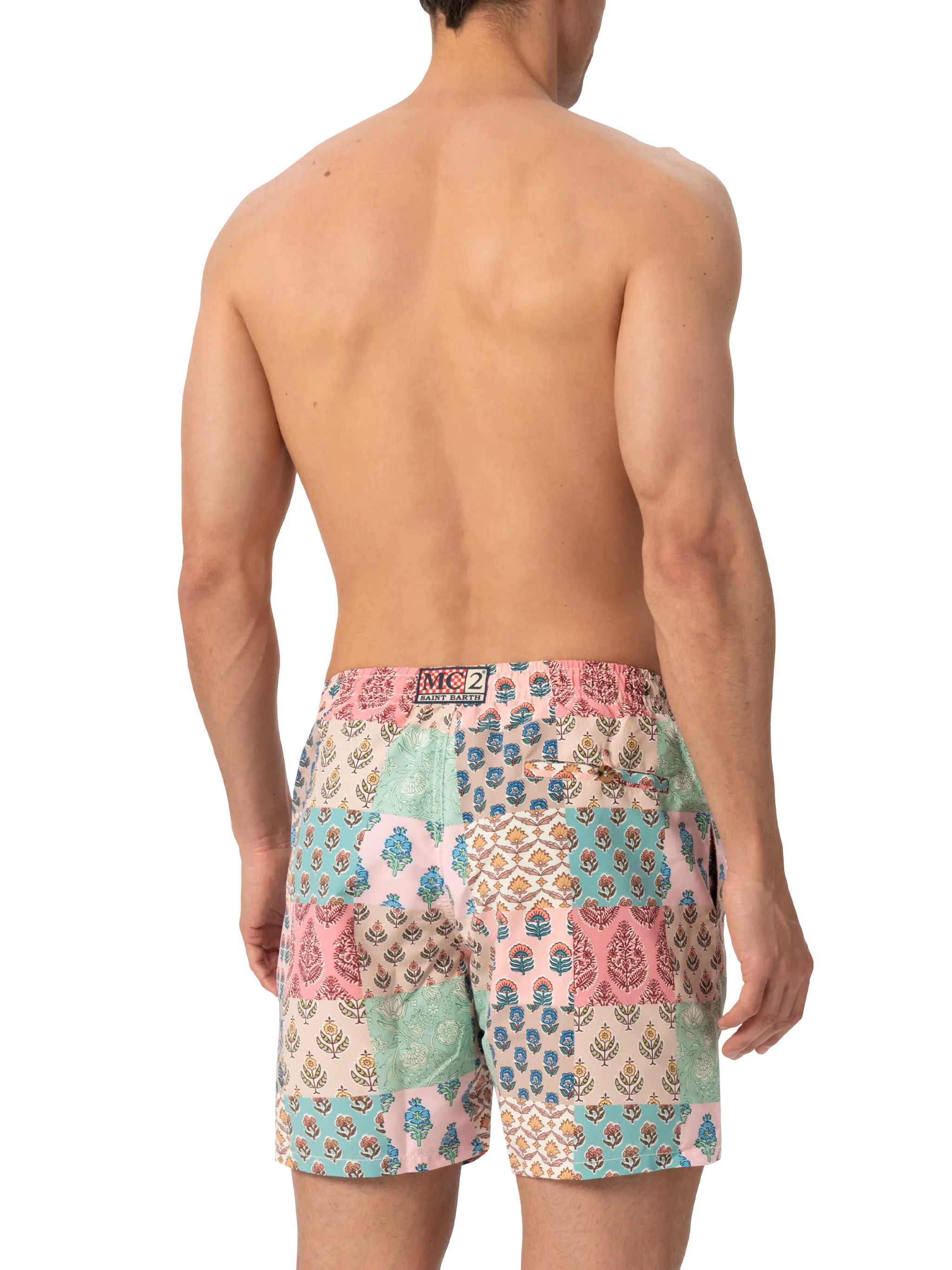 Mid-length swim-shorts Caprese with flower patch print
