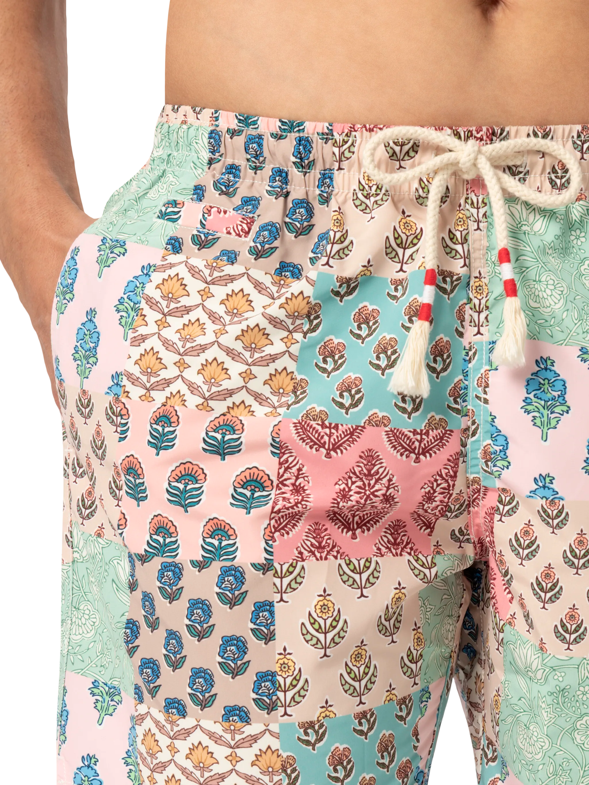 Mid-length swim-shorts Caprese with flower patch print