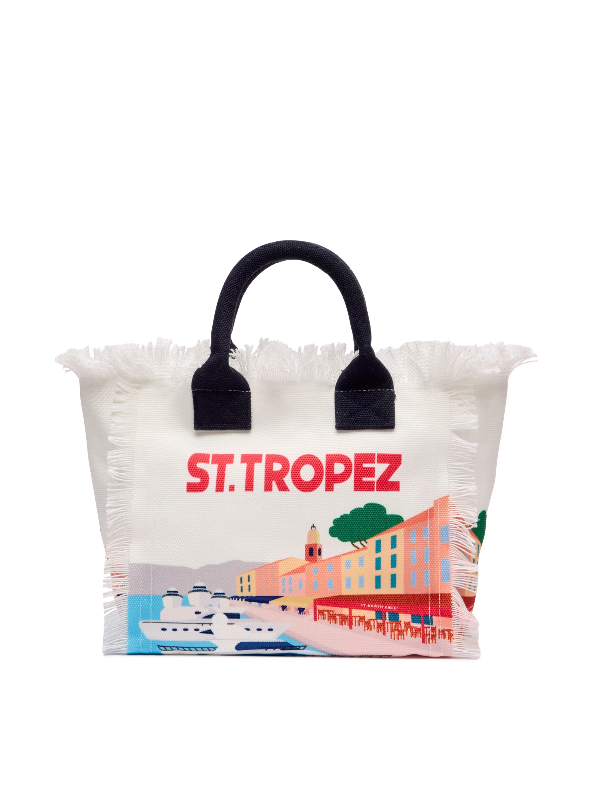 Colette cotton canvas handbag with St. Tropez postcard print