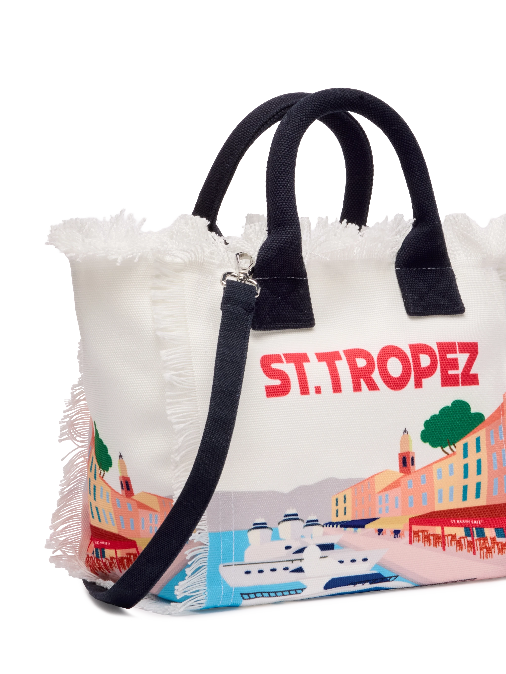 Colette cotton canvas handbag with St. Tropez postcard print