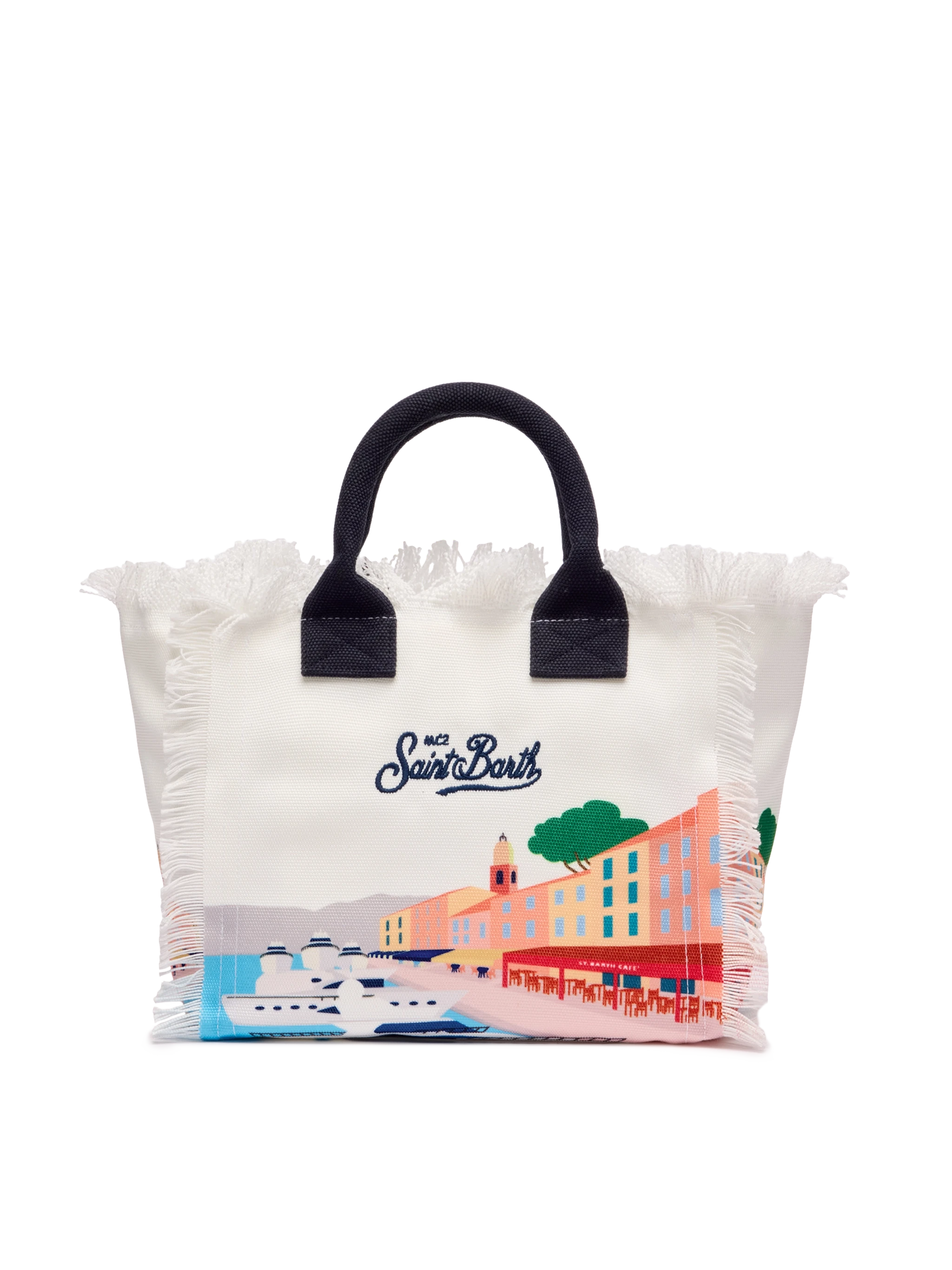 Colette cotton canvas handbag with St. Tropez postcard print