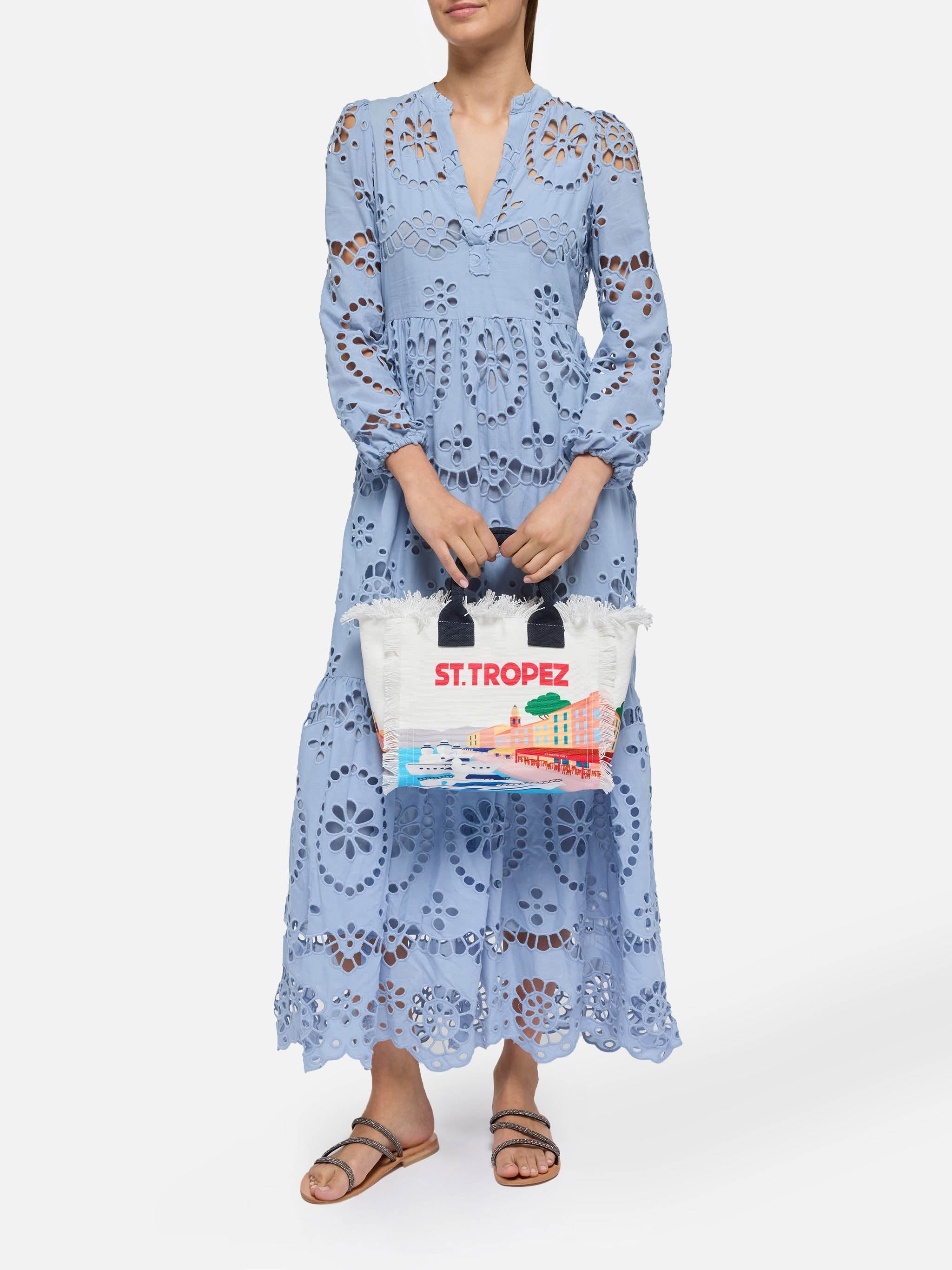 Colette cotton canvas handbag with St. Tropez postcard print