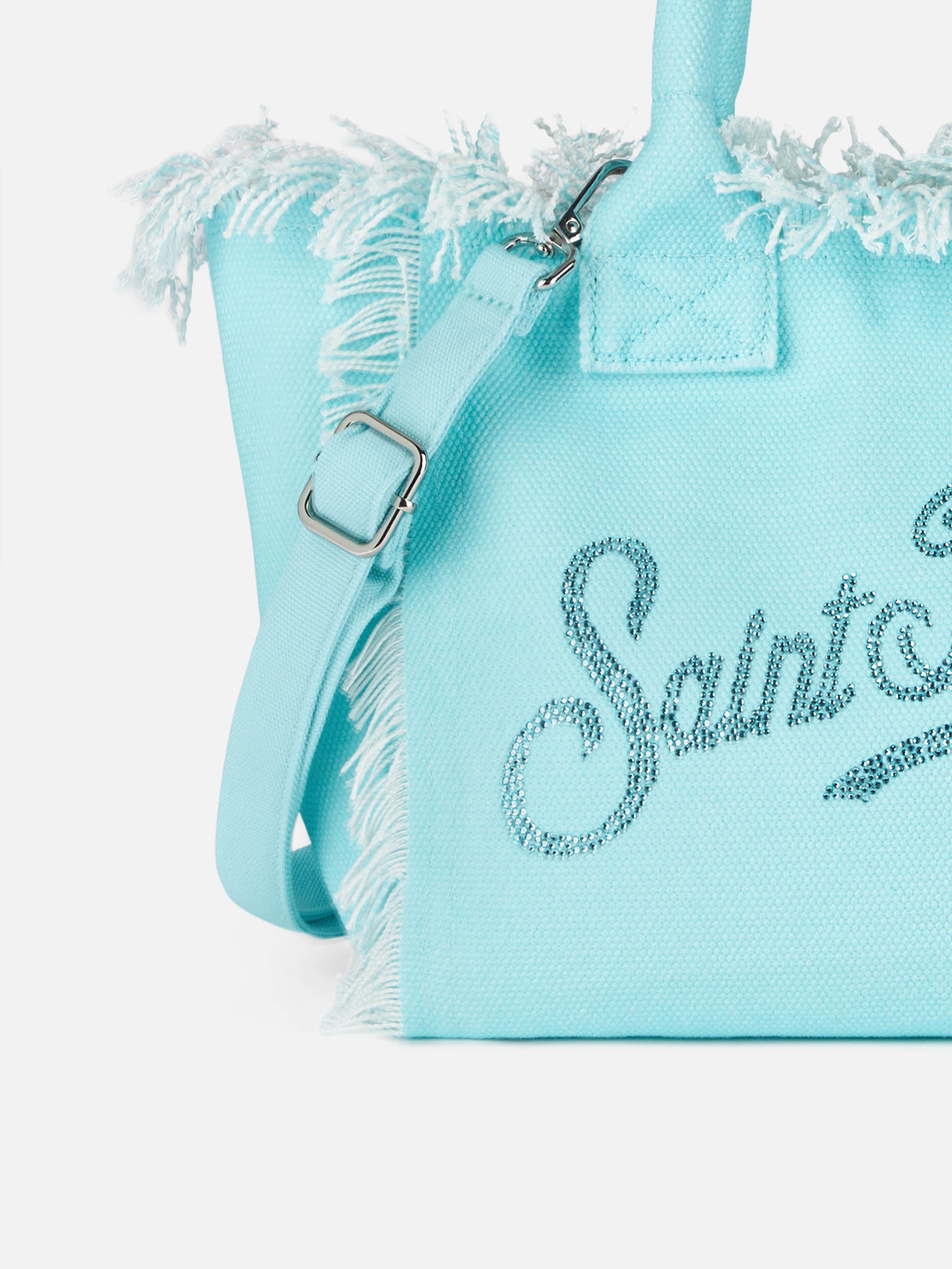 Colette water green cotton canvas handbag with rhinestone logo