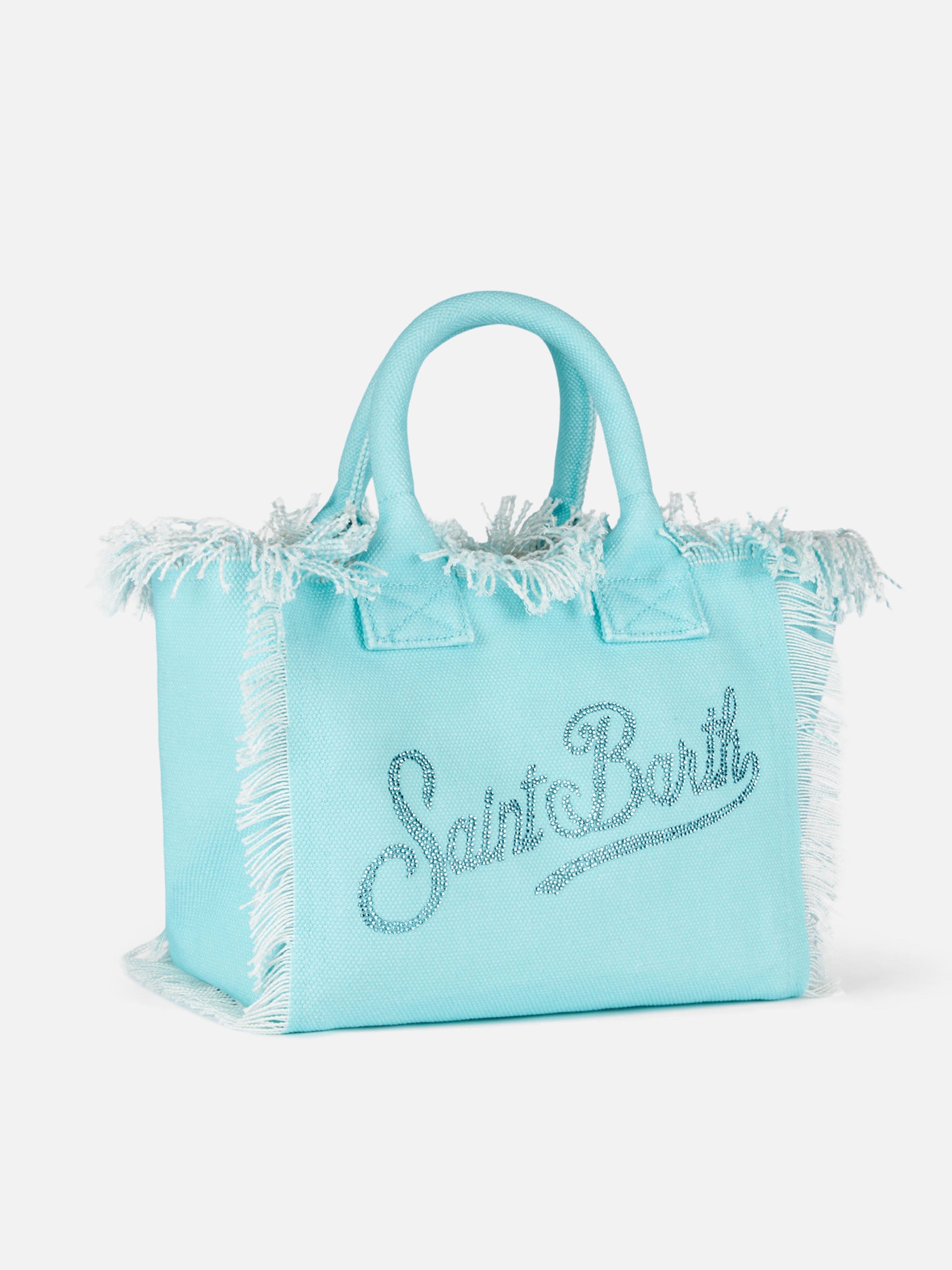 Colette water green cotton canvas handbag with rhinestone logo