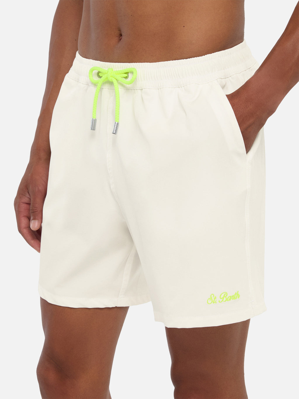 White Comfort swim shorts with St. Barth embroidery