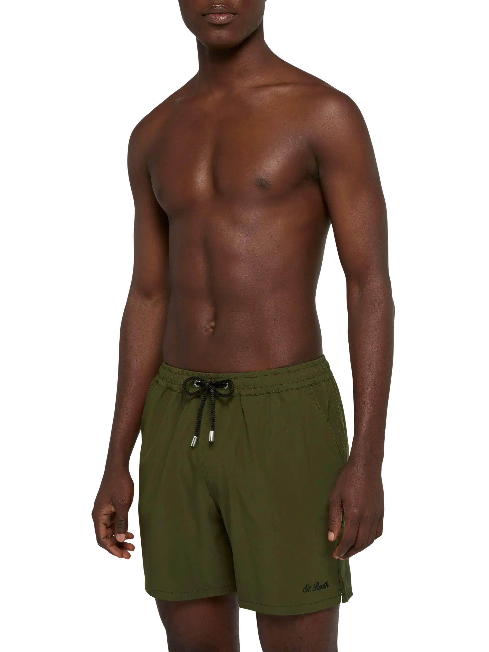 Military green Comfort swim shorts with St. Barth embroidery