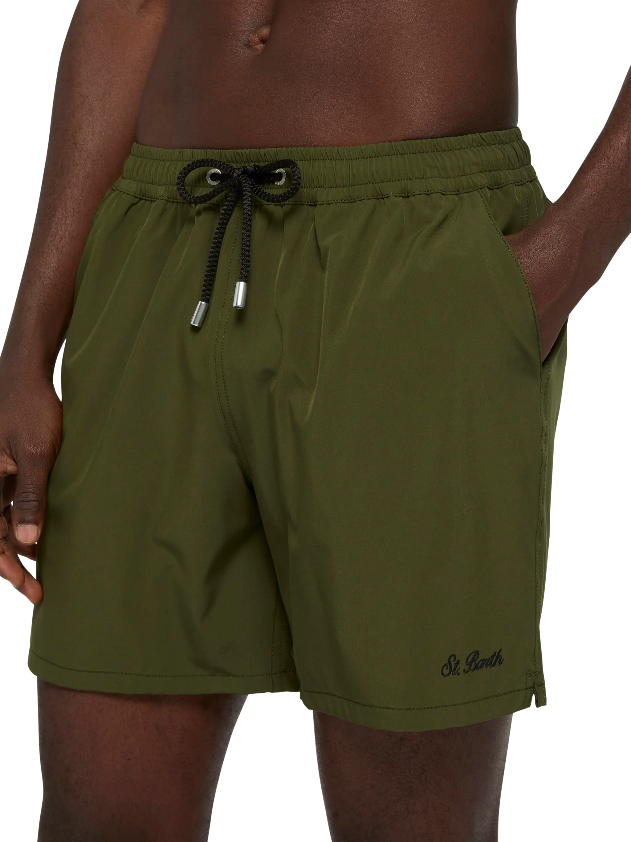 Military green Comfort swim shorts with St. Barth embroidery
