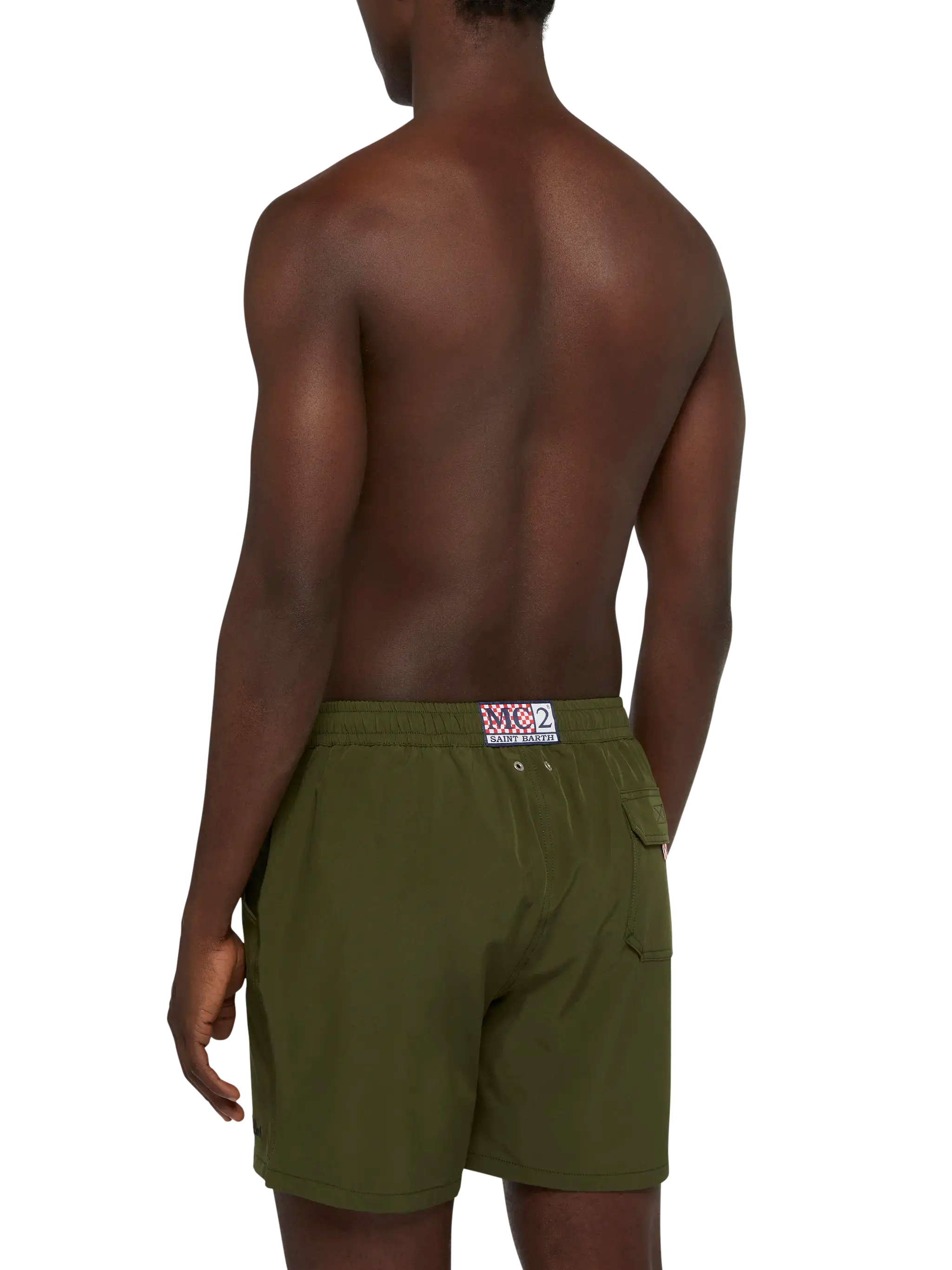 Military green Comfort swim shorts with St. Barth embroidery