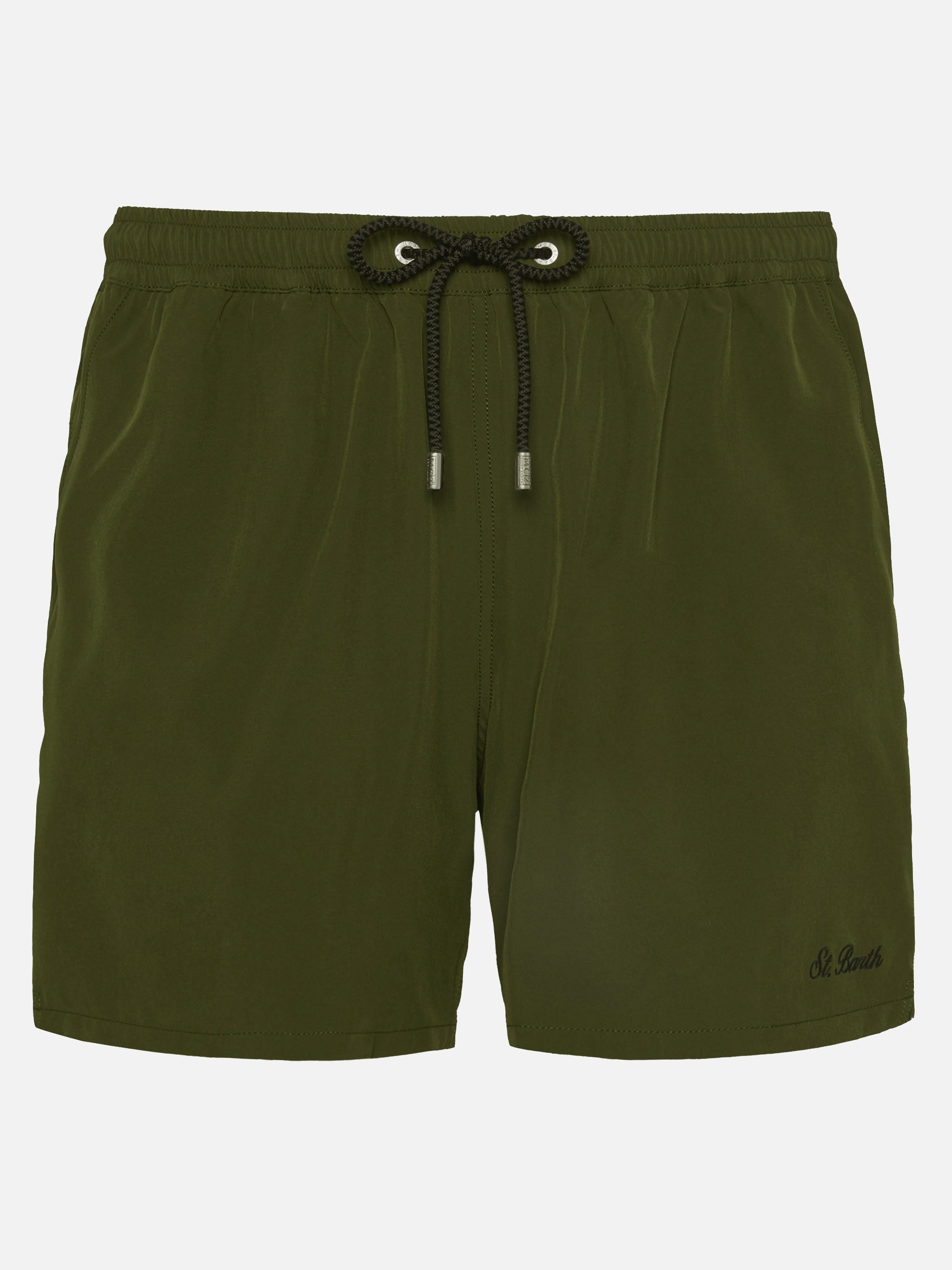 Military green Comfort swim shorts with St. Barth embroidery
