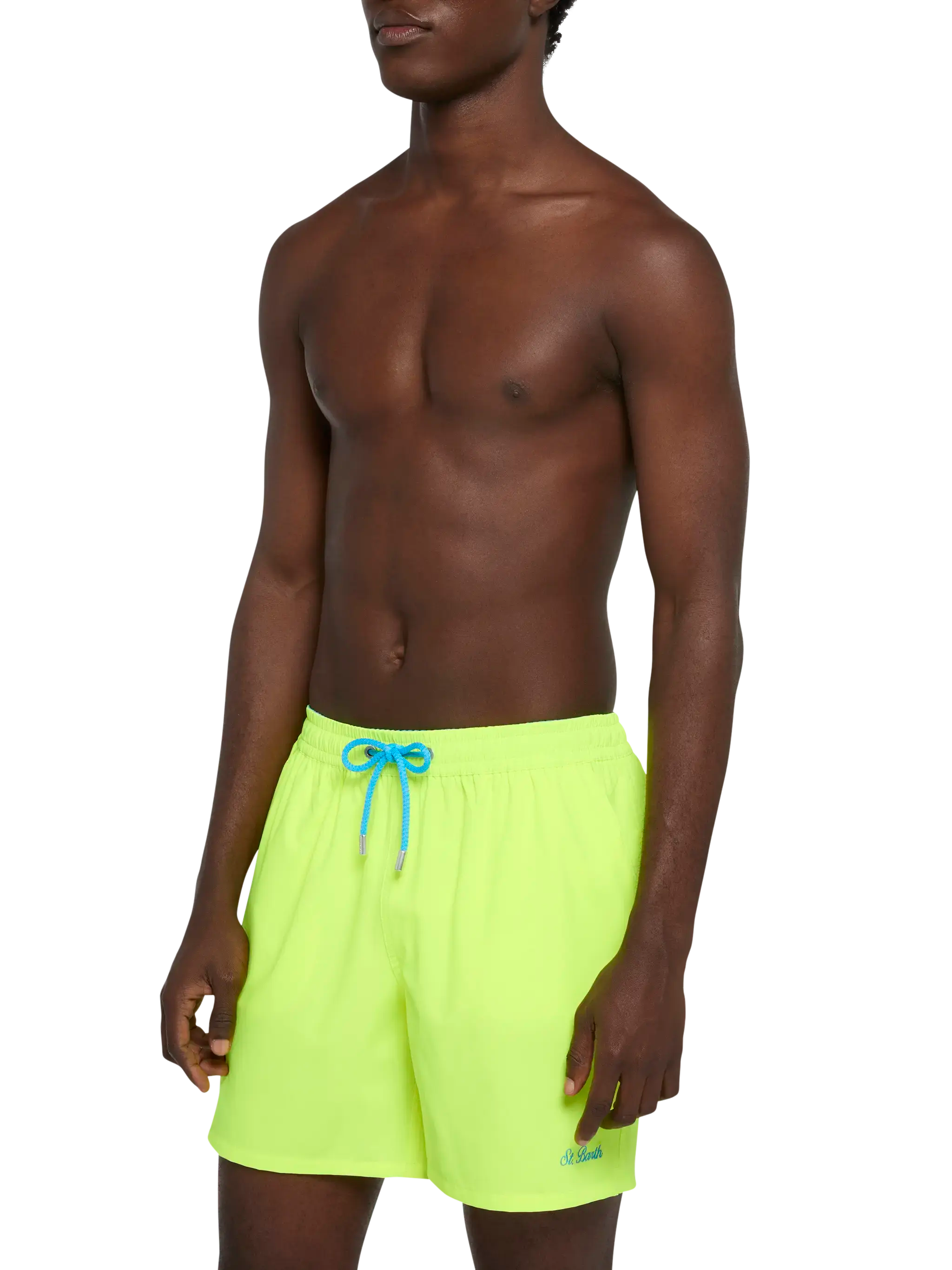 Fluo yellow Comfort swim shorts with St. Barth embroidery