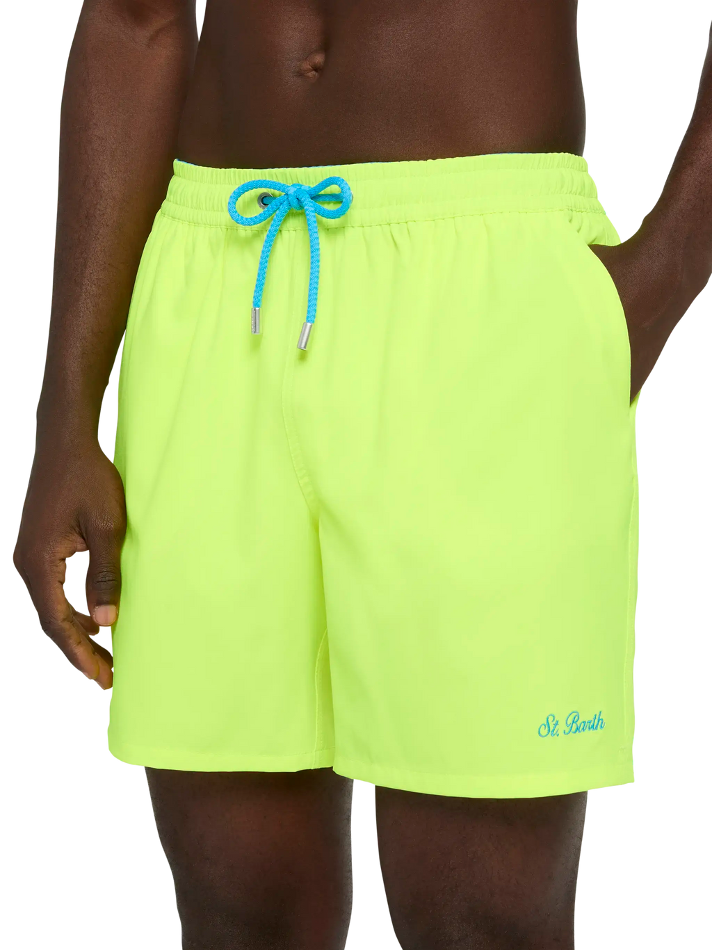 Fluo yellow Comfort swim shorts with St. Barth embroidery