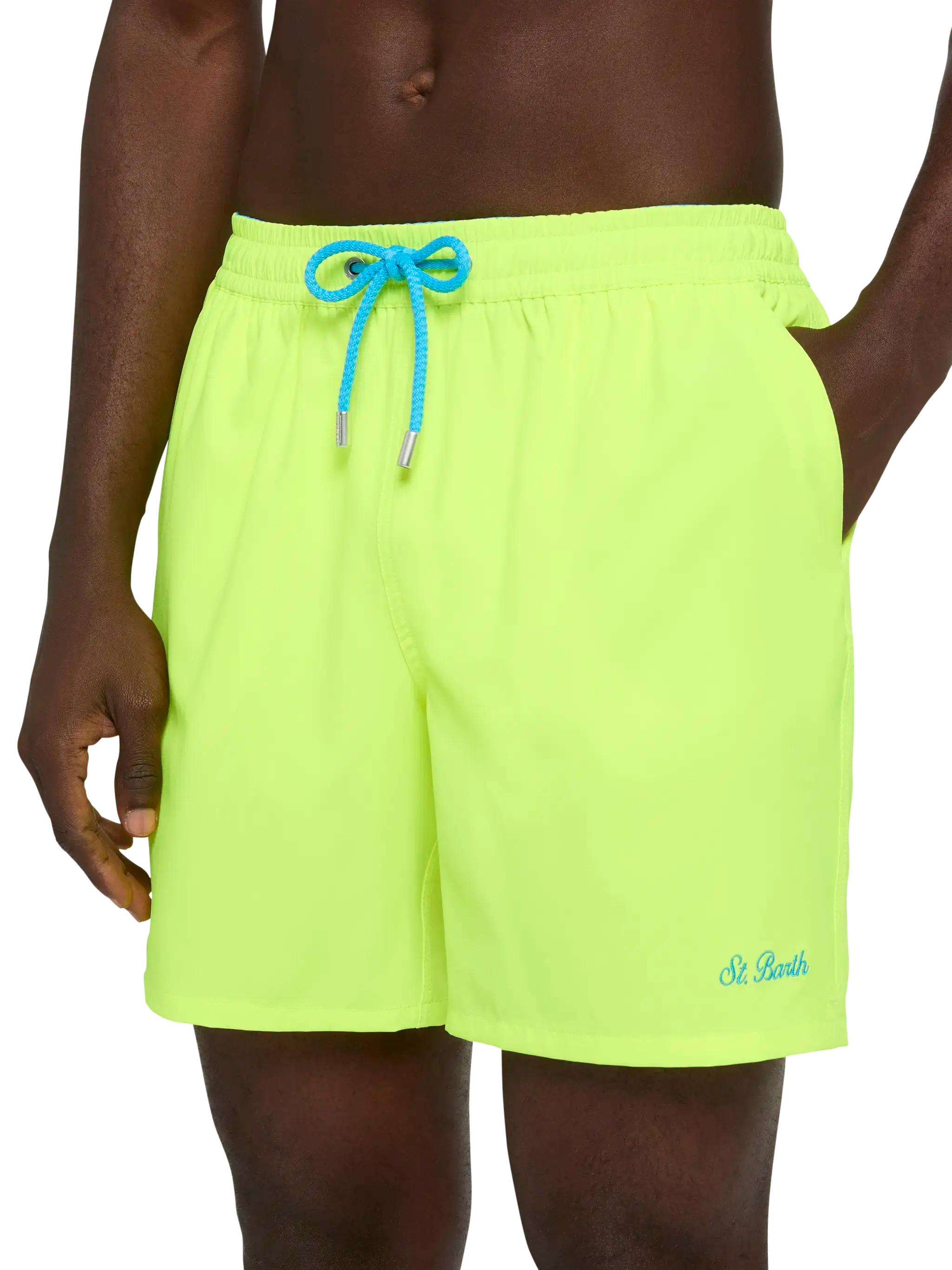 Fluo yellow Comfort swim shorts with St. Barth embroidery