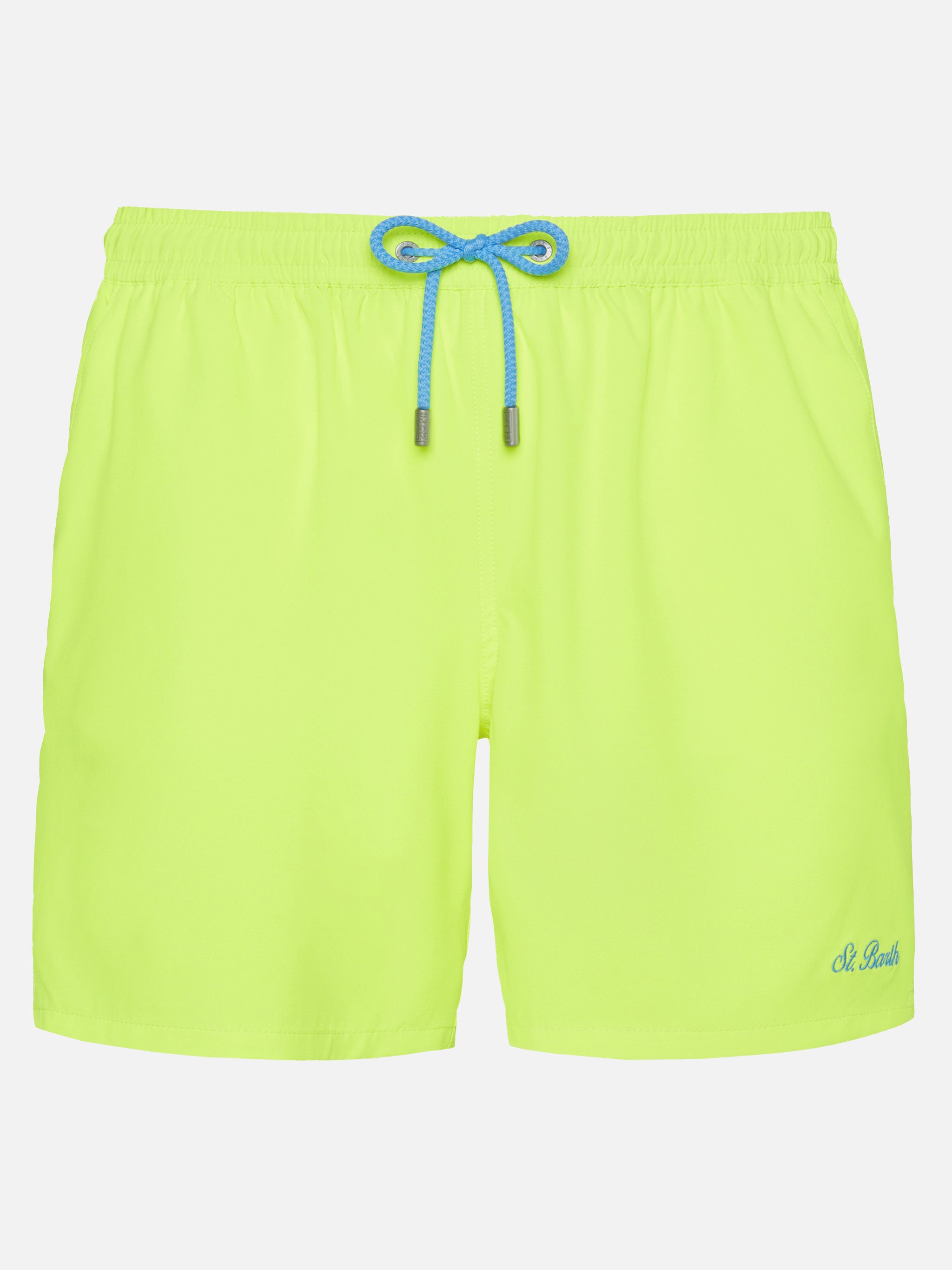 Fluo yellow Comfort swim shorts with St. Barth embroidery