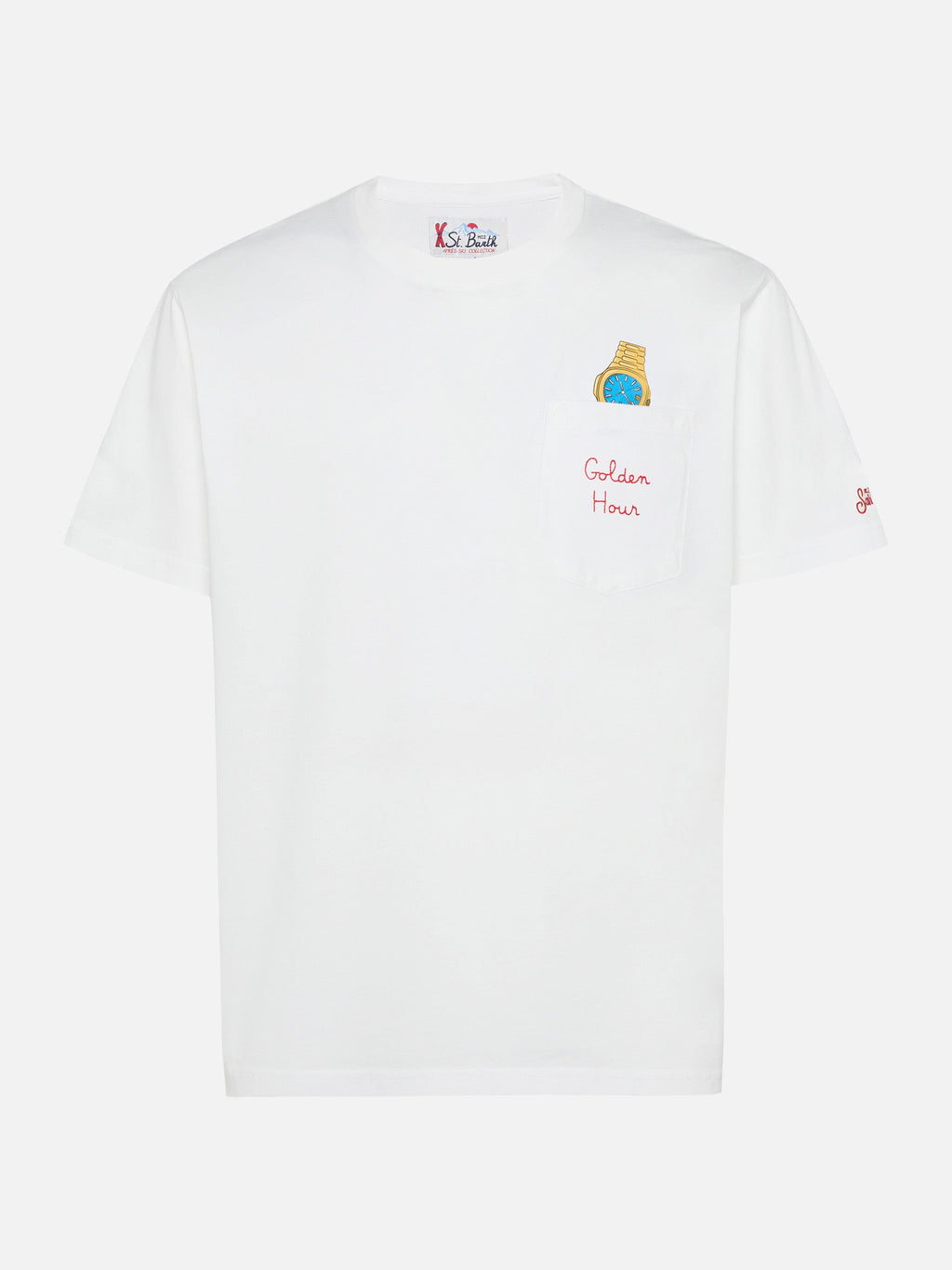 Connor cotton T-shirt in white with Golden hour pocket embroidery
